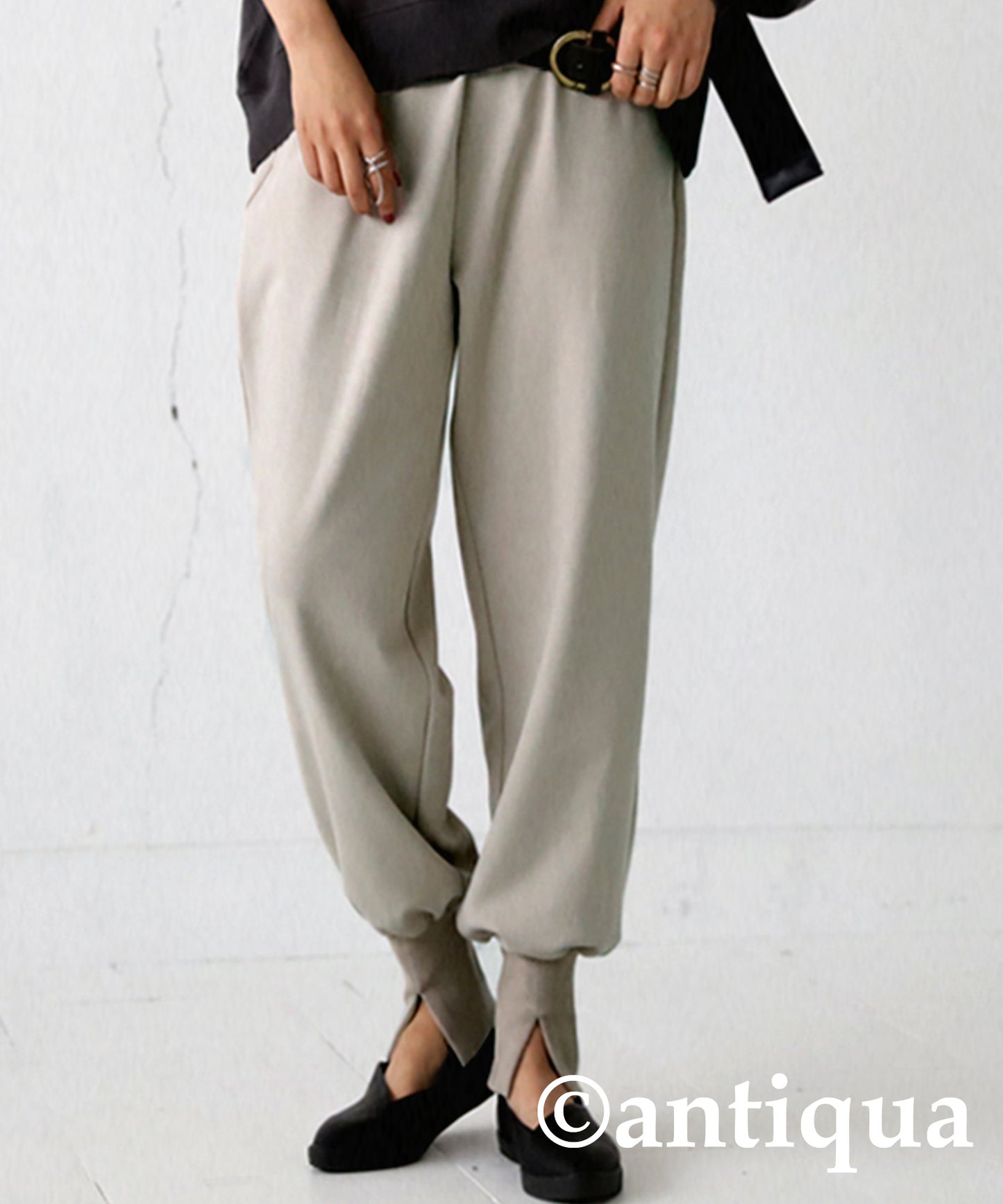 Hem rib ponte fabric pants Ladies