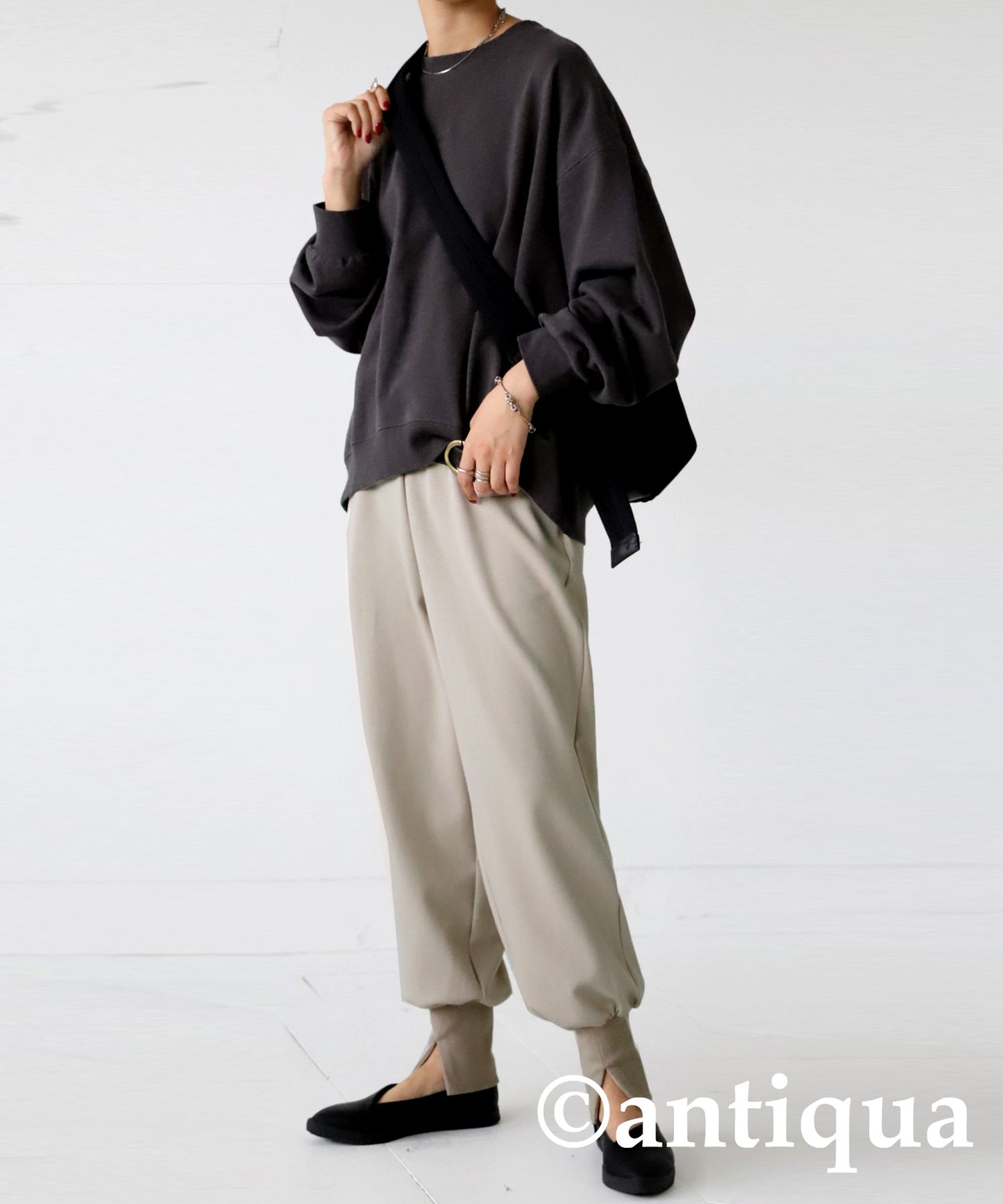 Hem rib ponte fabric pants Ladies