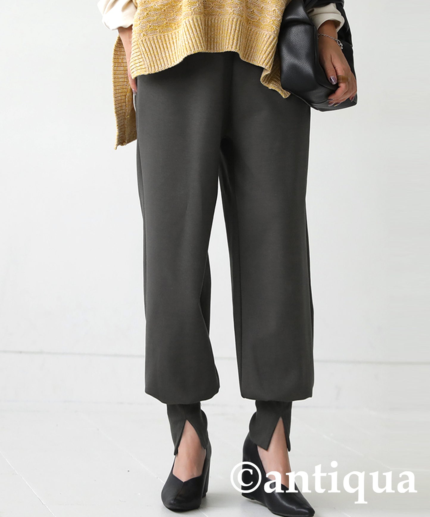 Hem rib ponte fabric pants Ladies