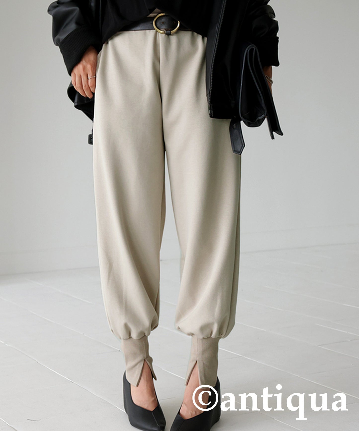 Hem rib ponte fabric pants Ladies