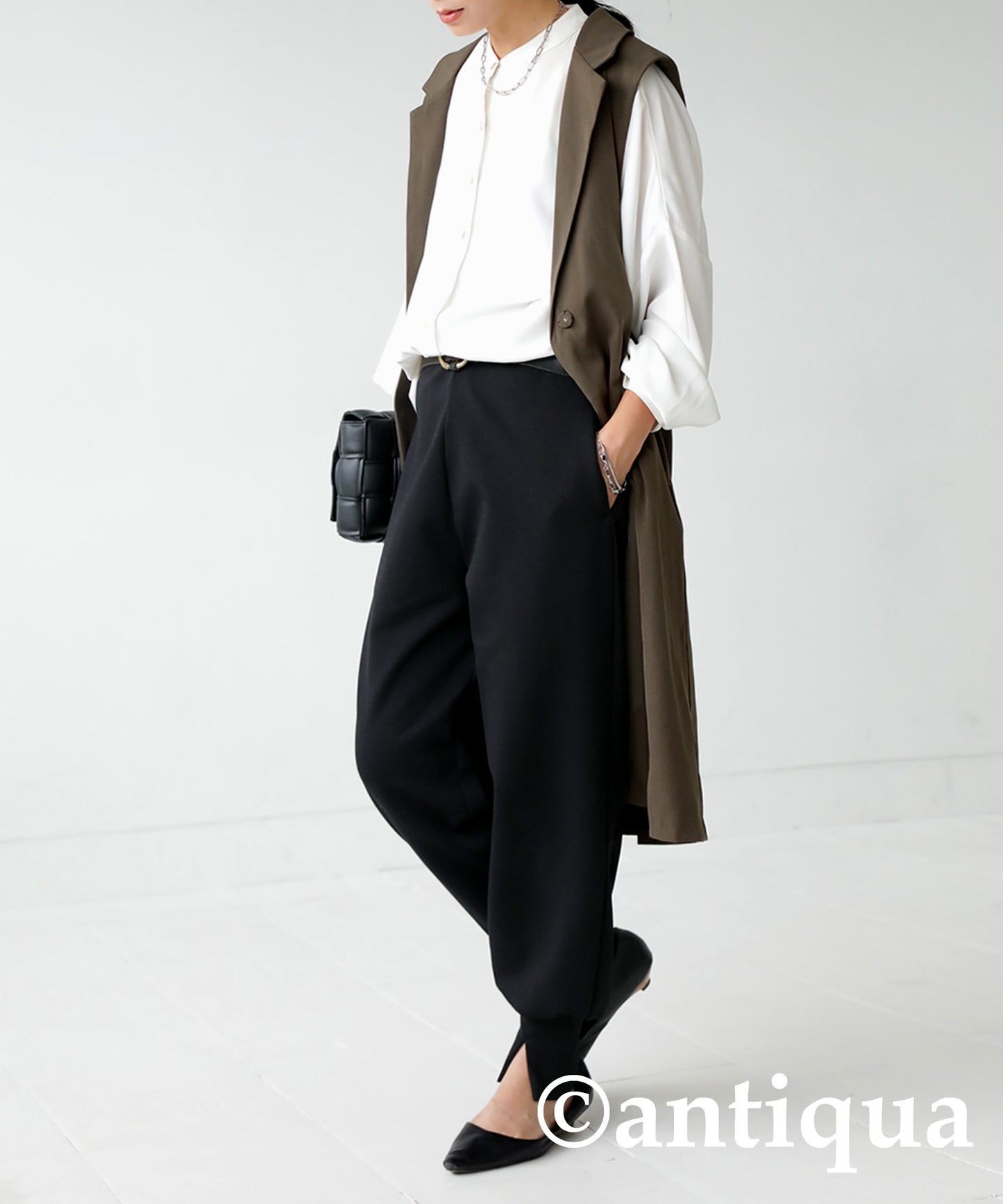 Hem rib ponte fabric pants Ladies