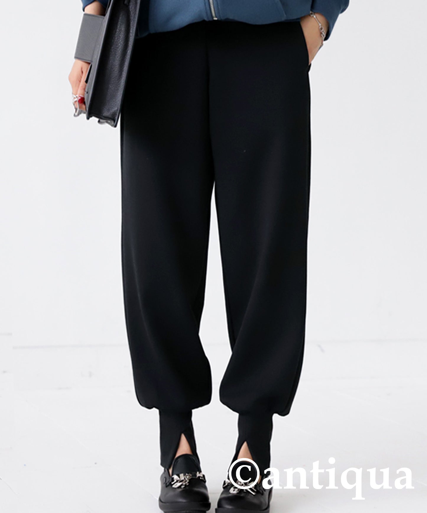 Hem rib ponte fabric pants Ladies