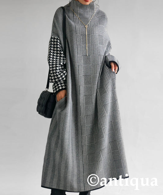 Chidori (Houndstooth) Pattern Knit Dress Ladies