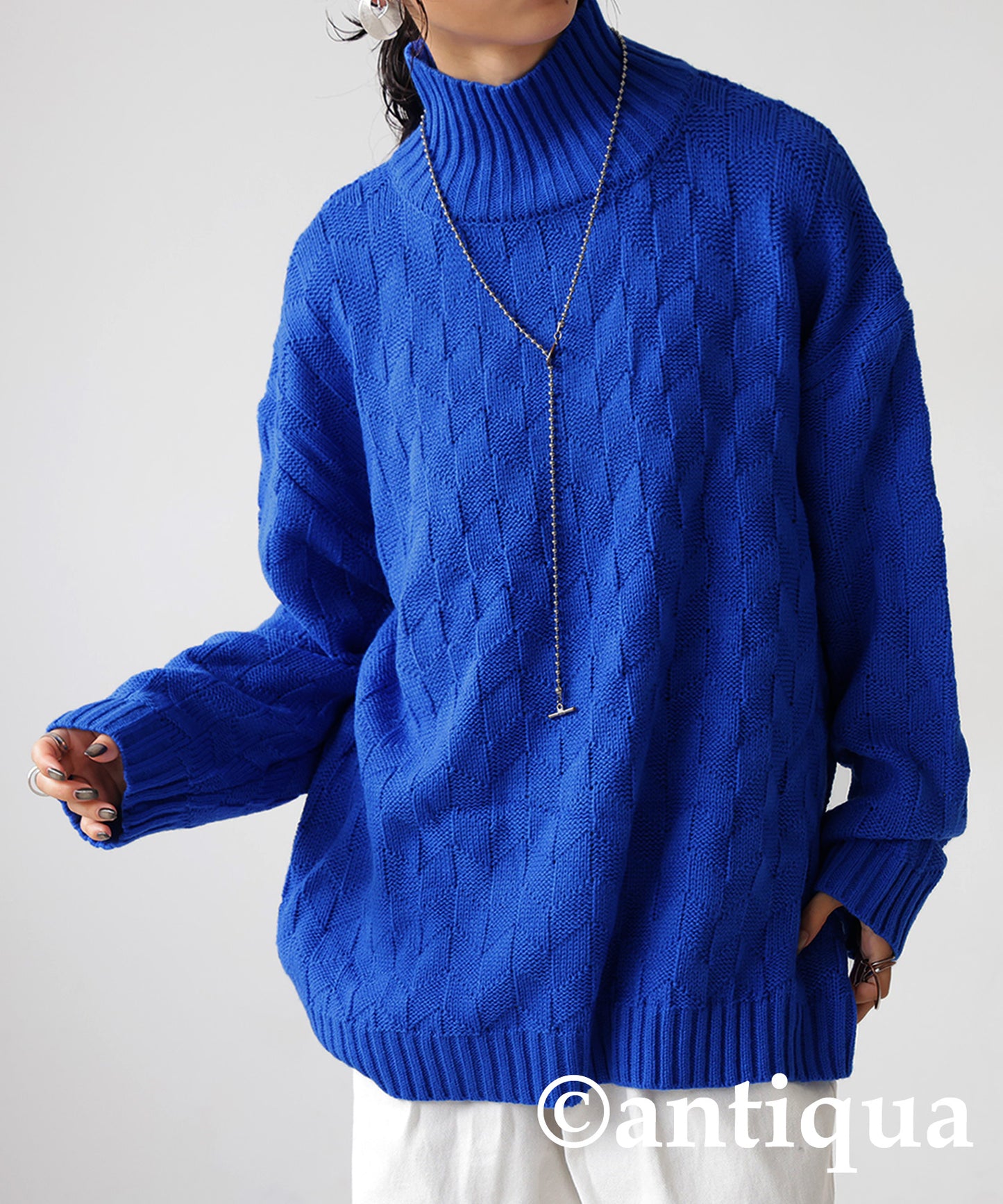 Parallelogram pattern high neck knit Ladies