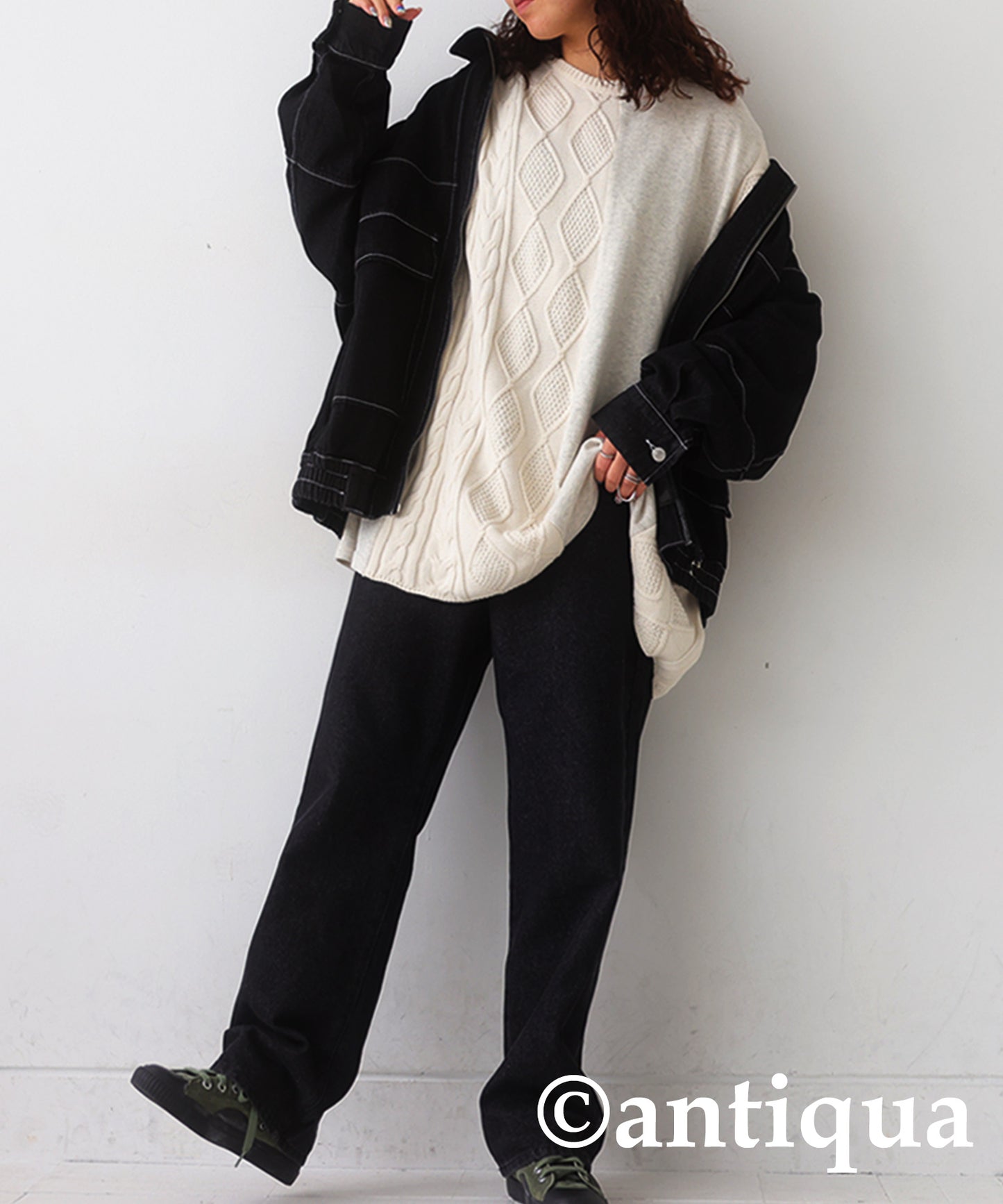 Pile fabric docking Cable knit Ladies