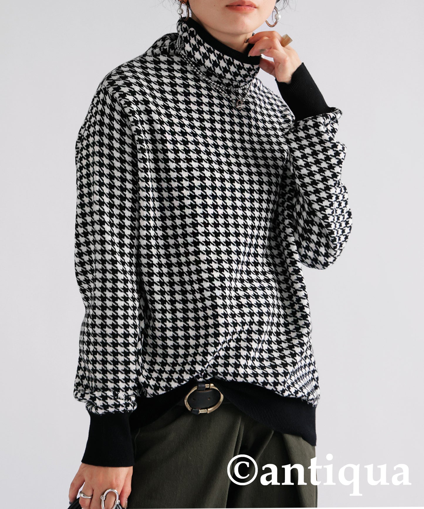 CHIDORI (houndstooth) pattern turtleneck knit Ladies