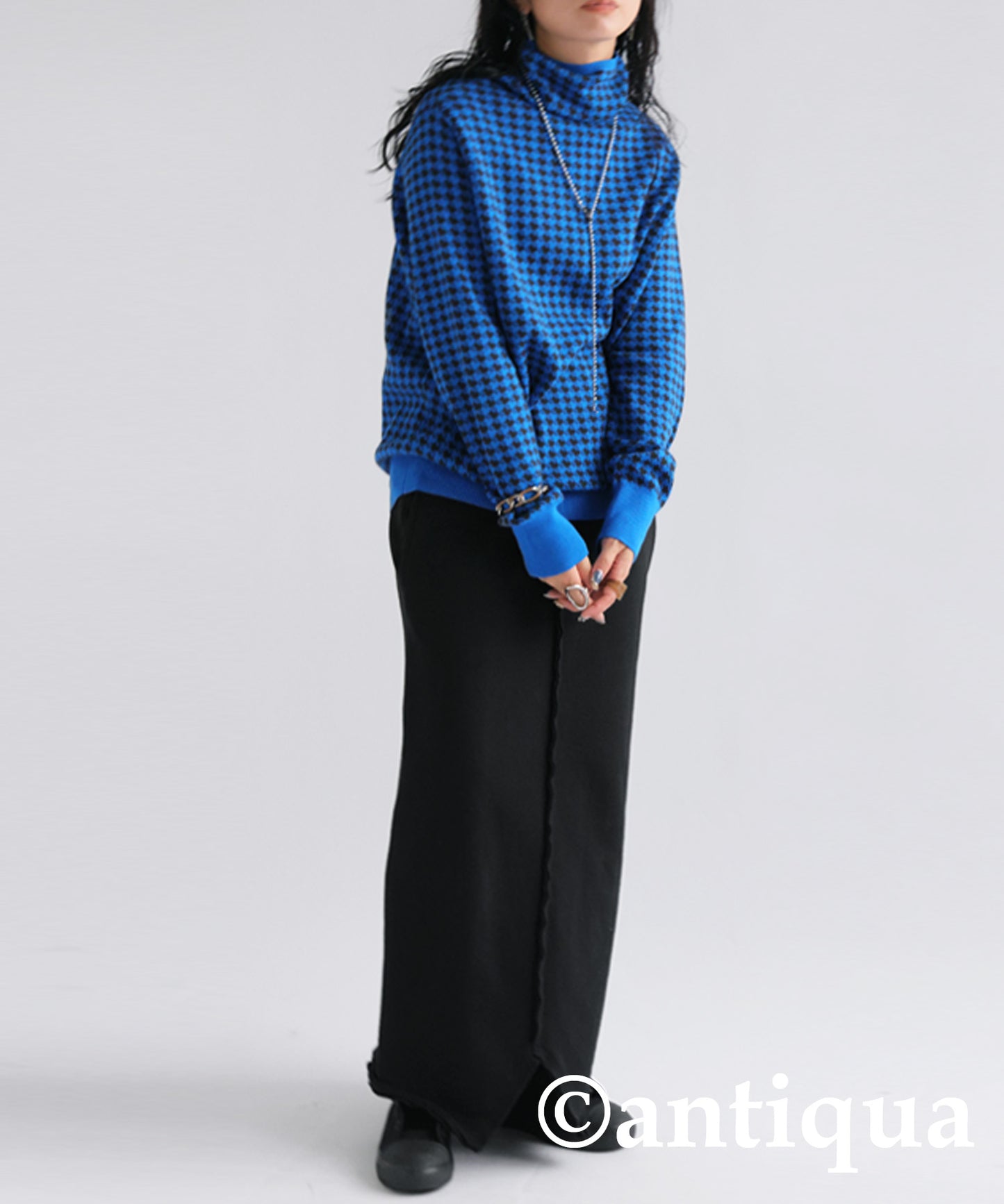 CHIDORI (houndstooth) pattern turtleneck knit Ladies