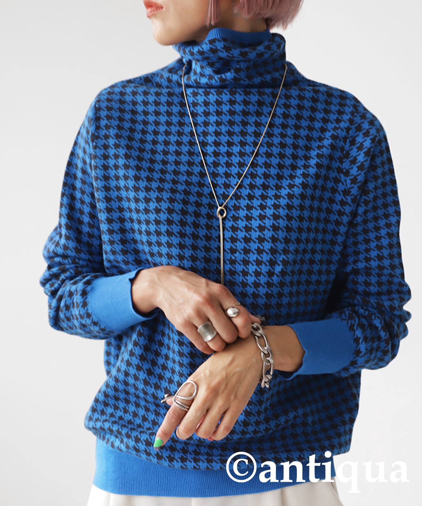 CHIDORI (houndstooth) pattern turtleneck knit Ladies