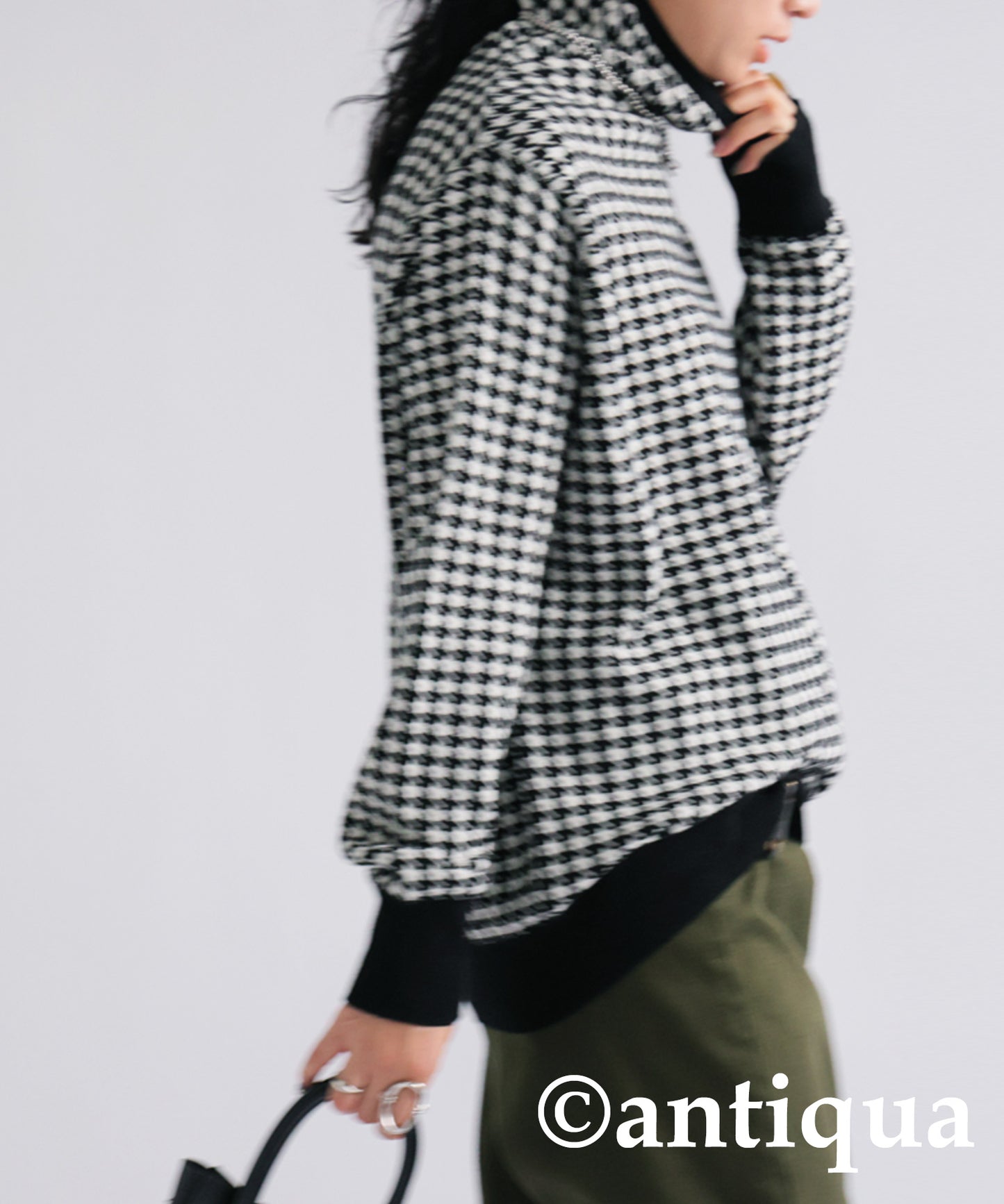 CHIDORI (houndstooth) pattern turtleneck knit Ladies