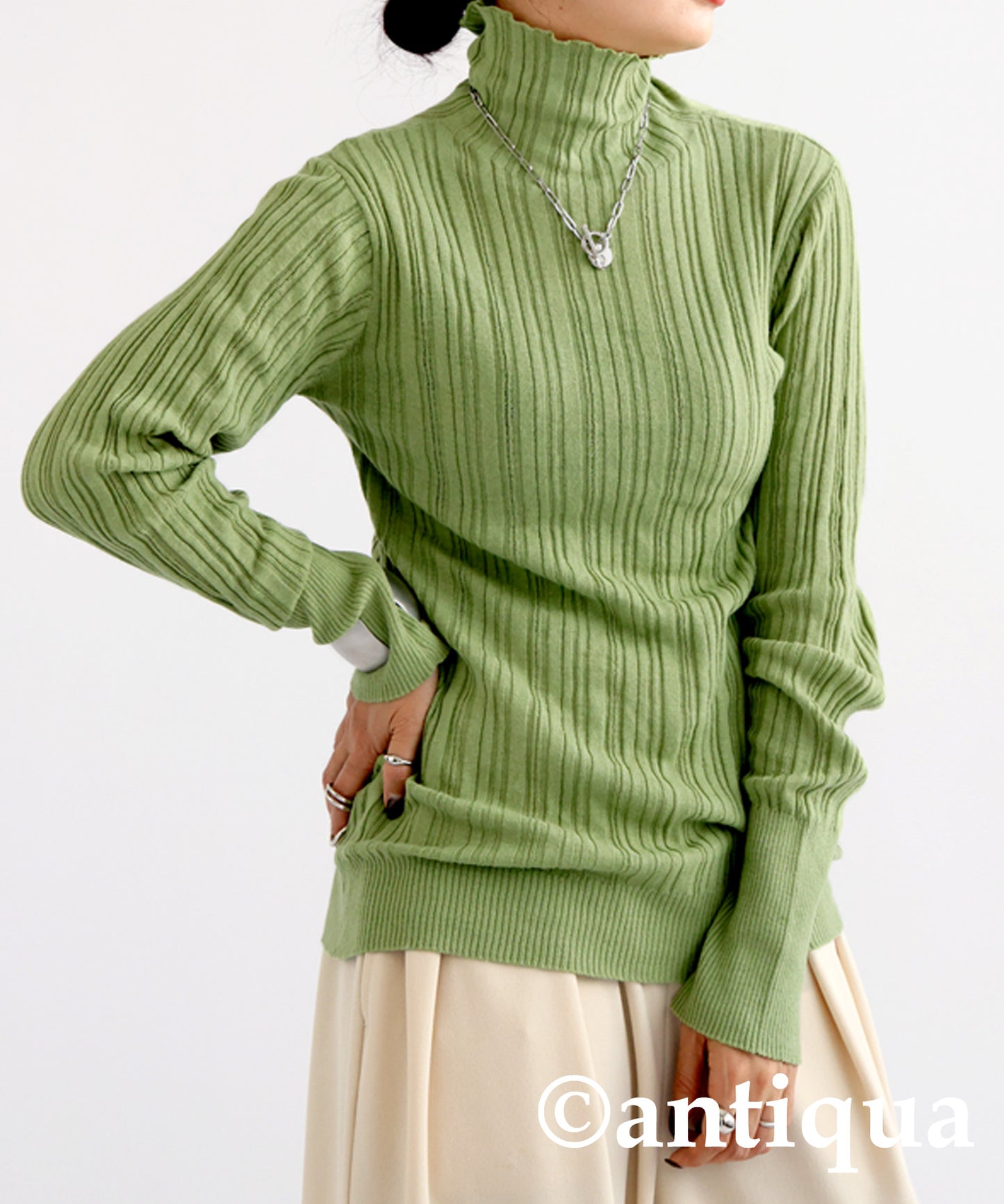 Random rib high neck knit Ladies