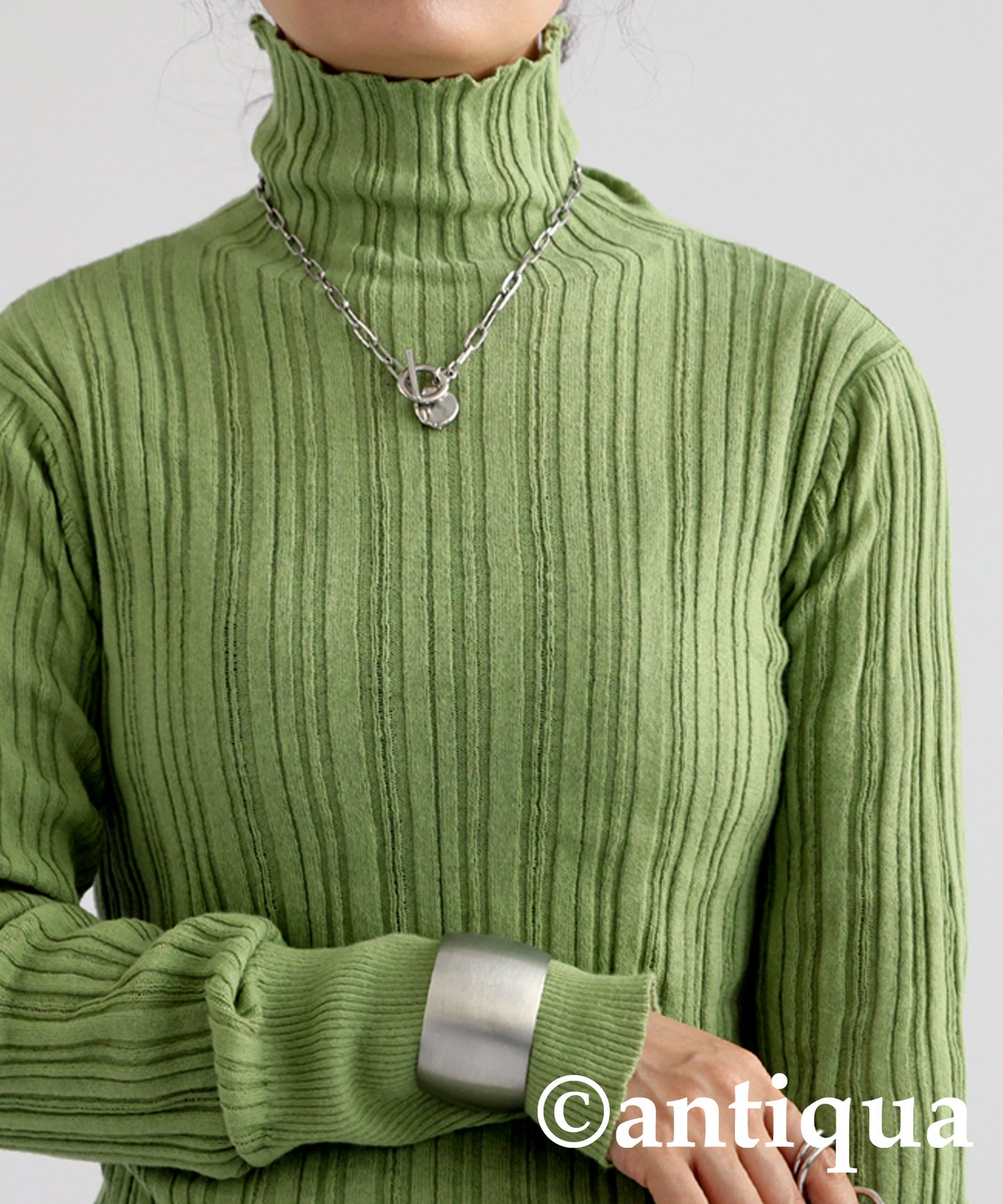 Random rib high neck knit Ladies