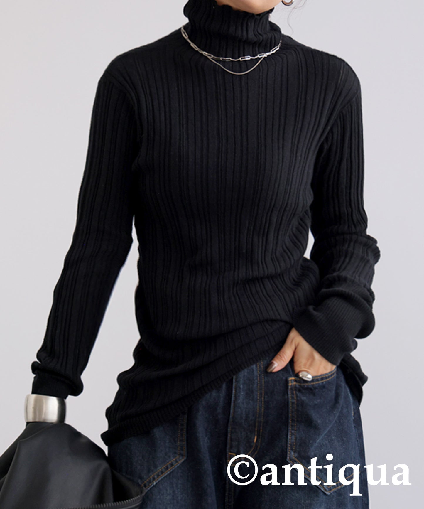 Random rib high neck knit Ladies