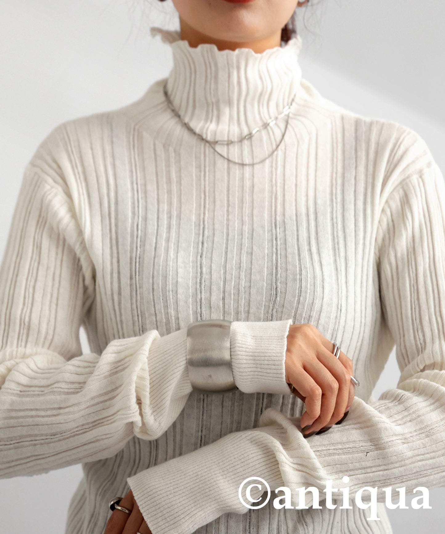 Random rib high neck knit Ladies