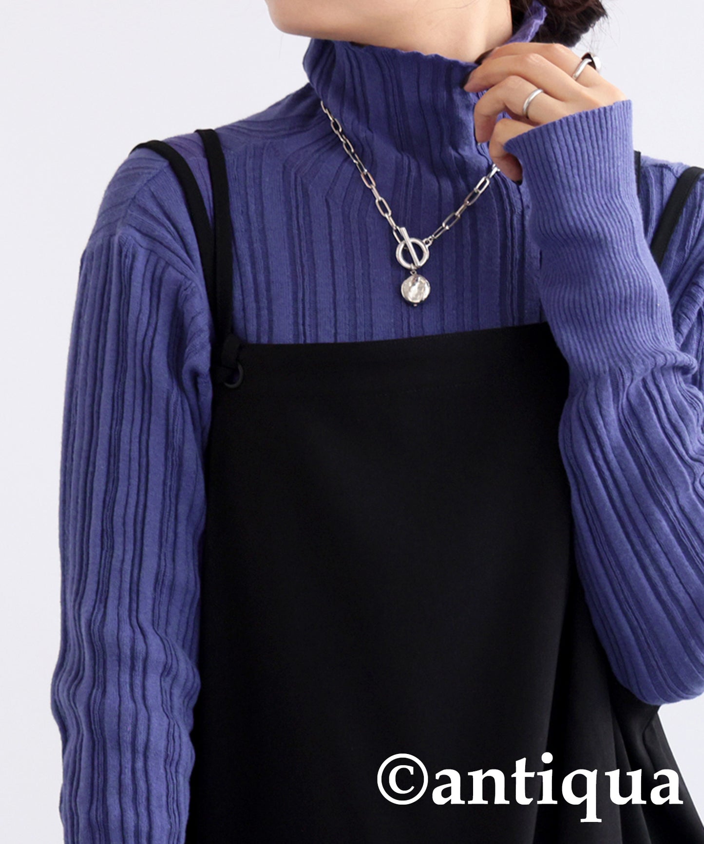 Random rib high neck knit Ladies