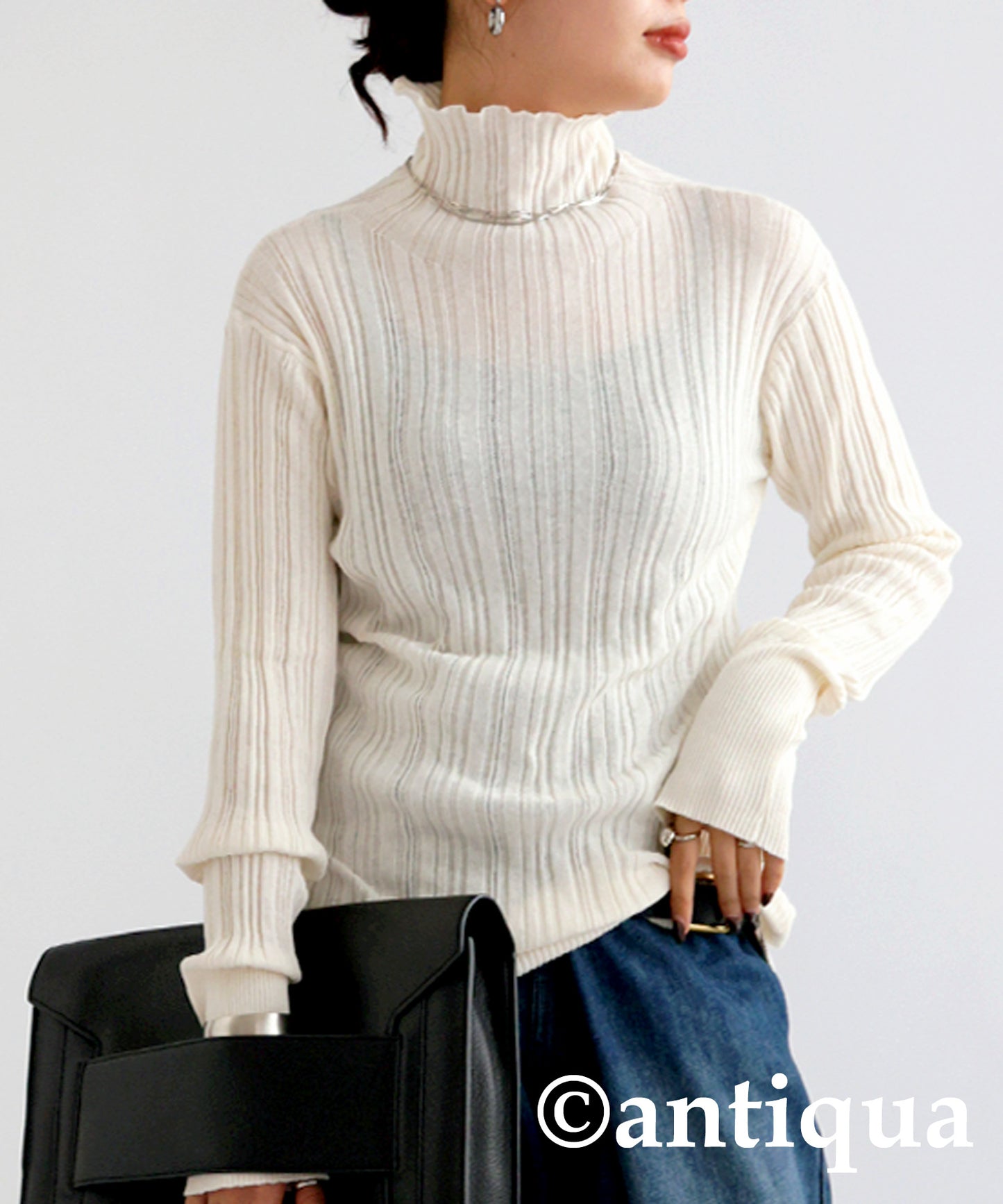 Random rib high neck knit Ladies