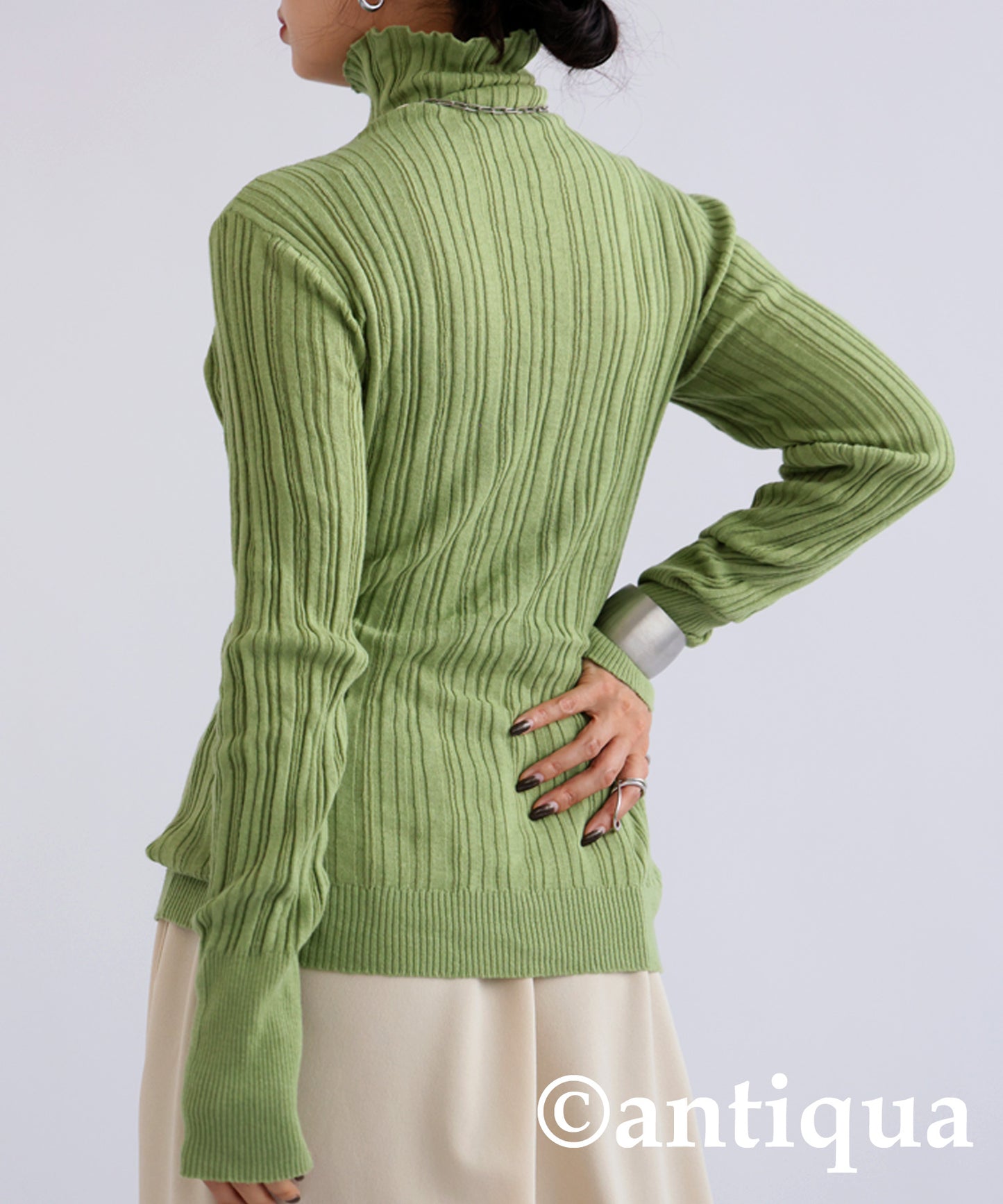 Random rib high neck knit Ladies