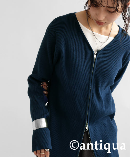 Fastener Design Rib Cardigan Ladies