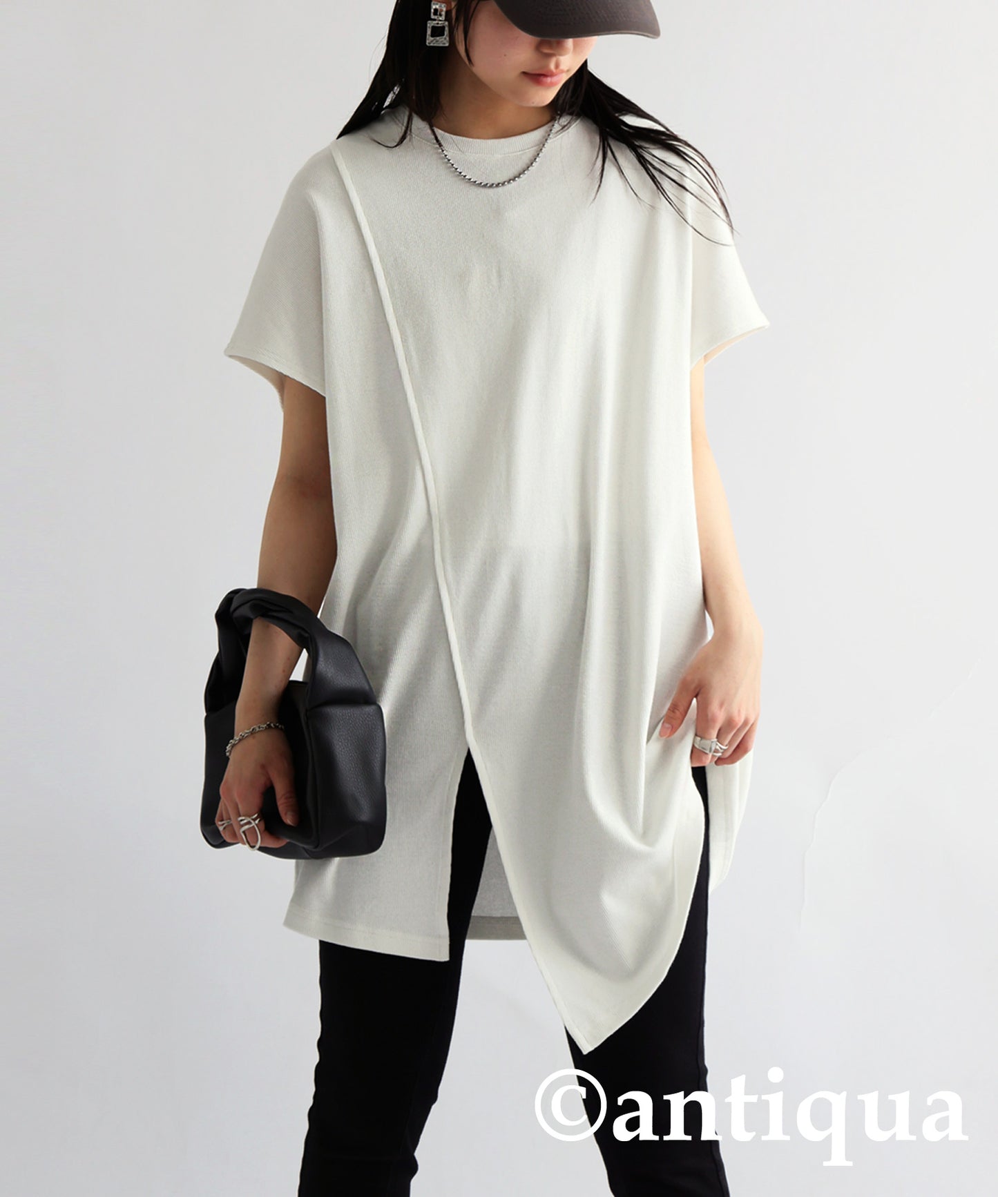 Slit Long Rib Tops Ladies