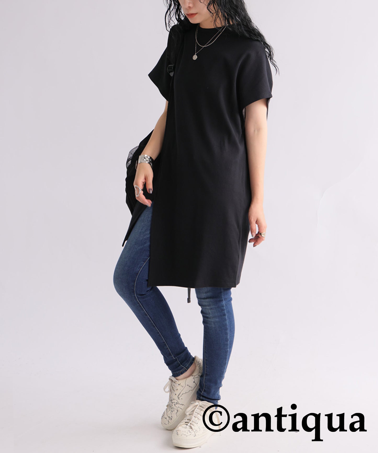 Slit Long Rib Tops Ladies