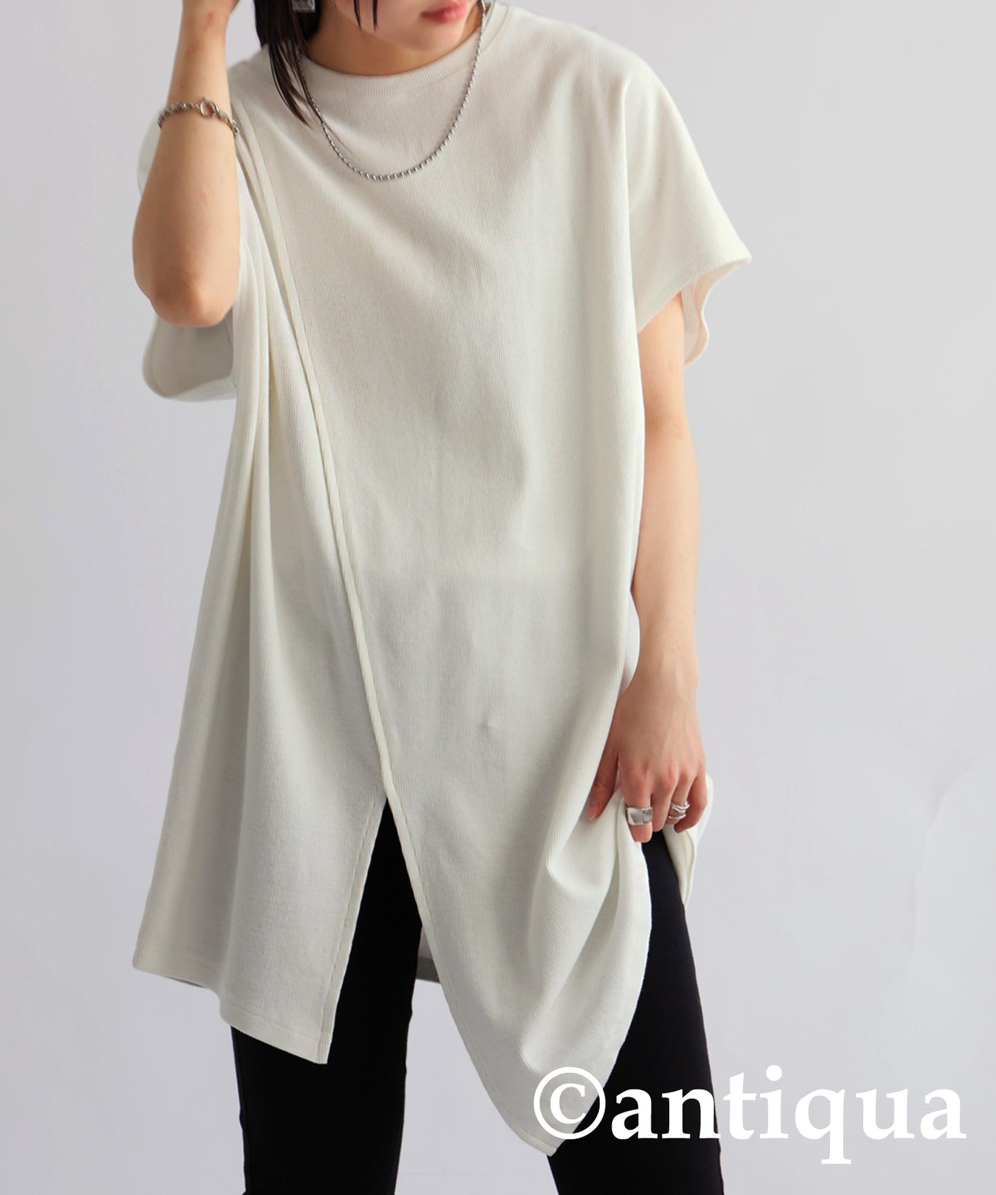 Slit Long Rib Tops Ladies