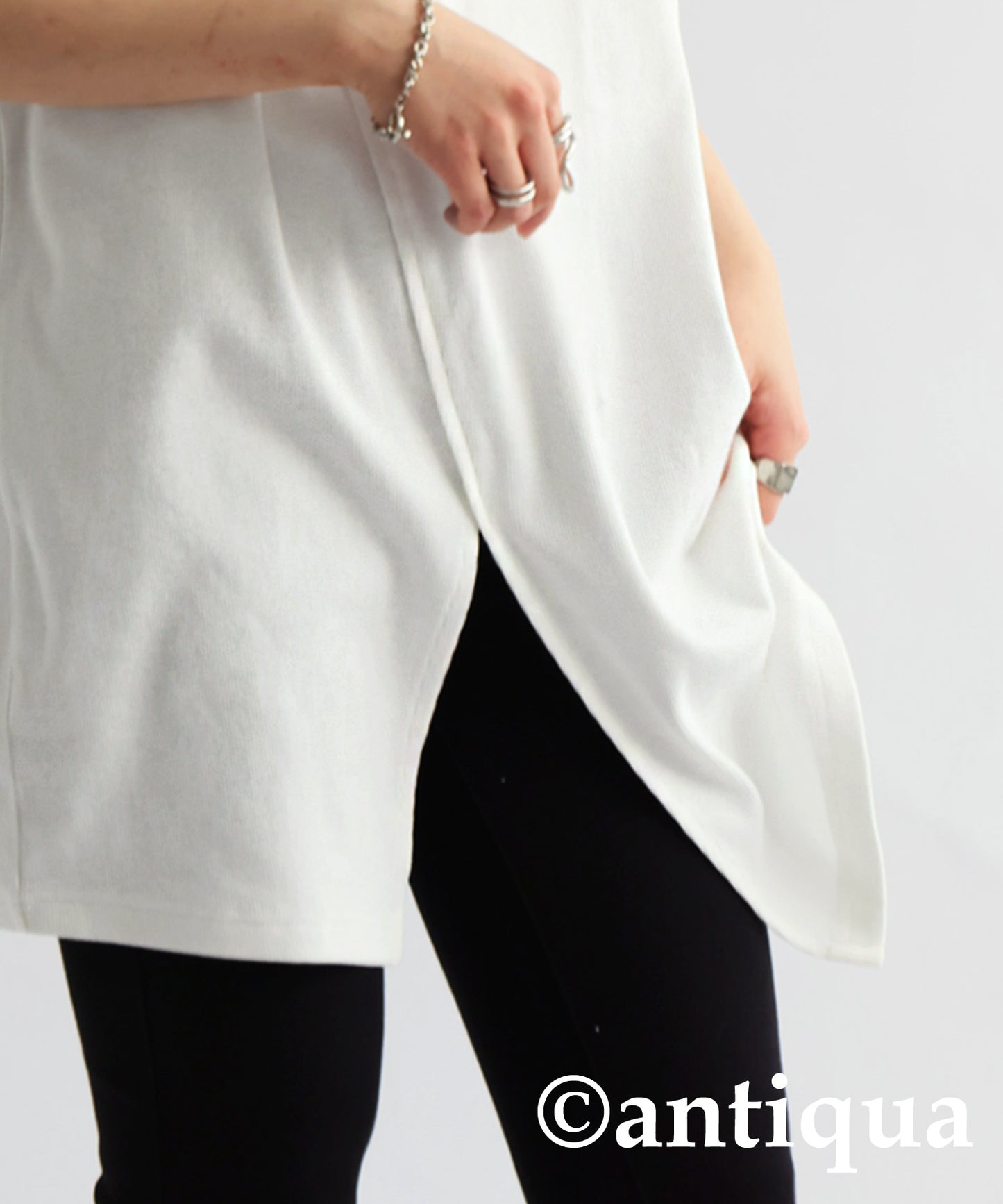 Slit Long Rib Tops Ladies