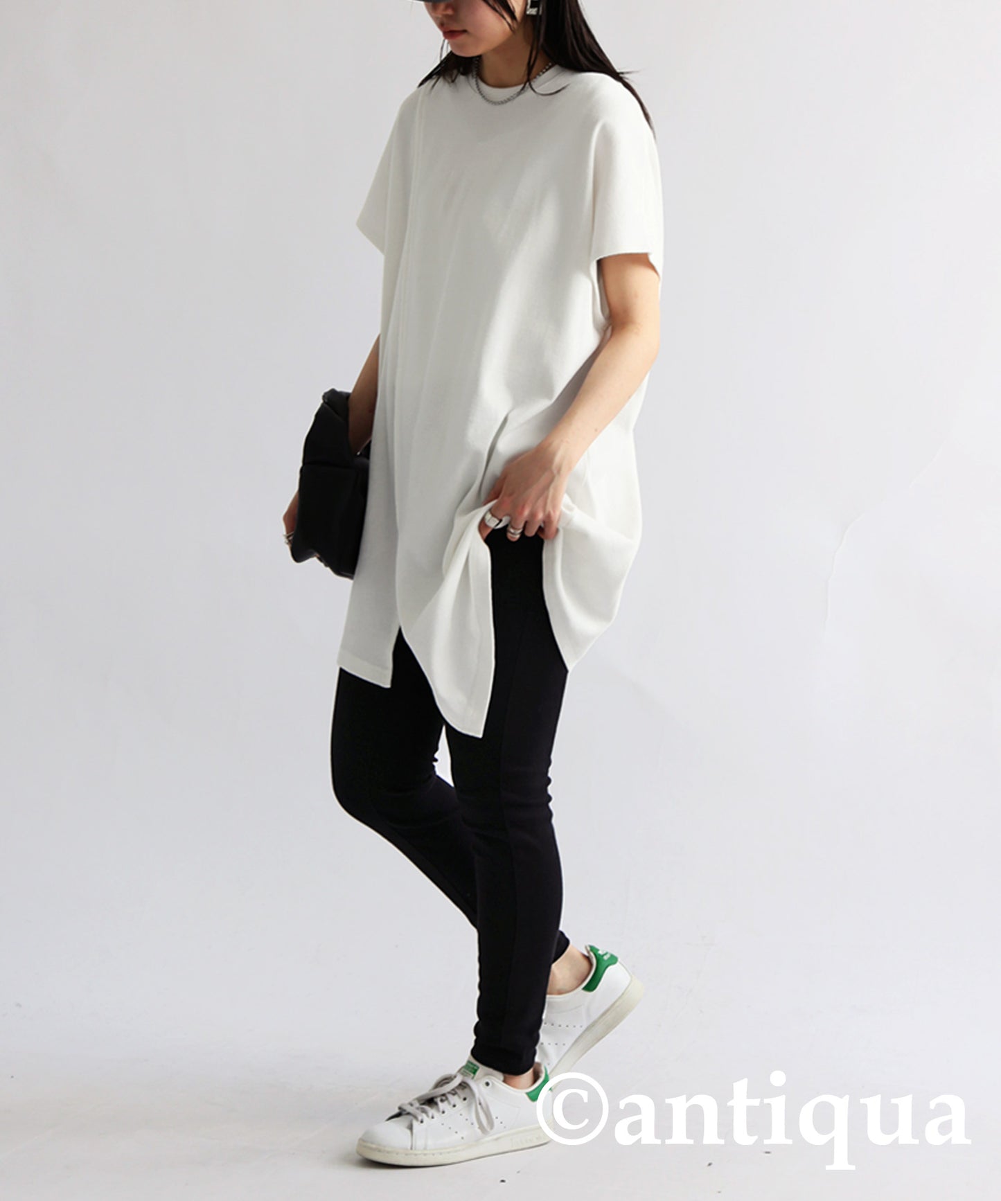 Slit Long Rib Tops Ladies