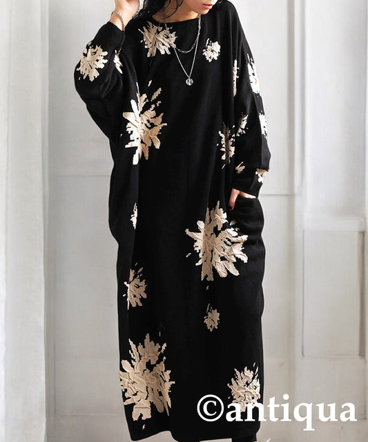 Floral Pattern Dolman Knit Dress Ladies