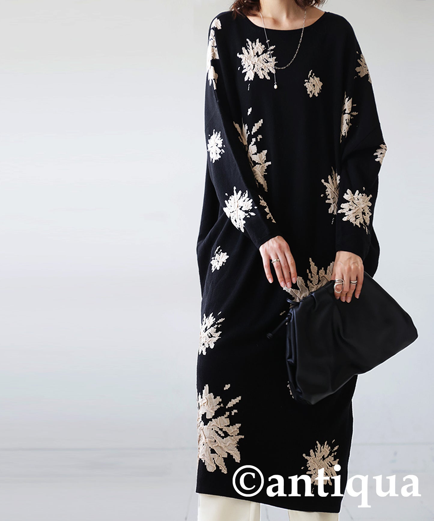 Floral Pattern Dolman Knit Dress Ladies
