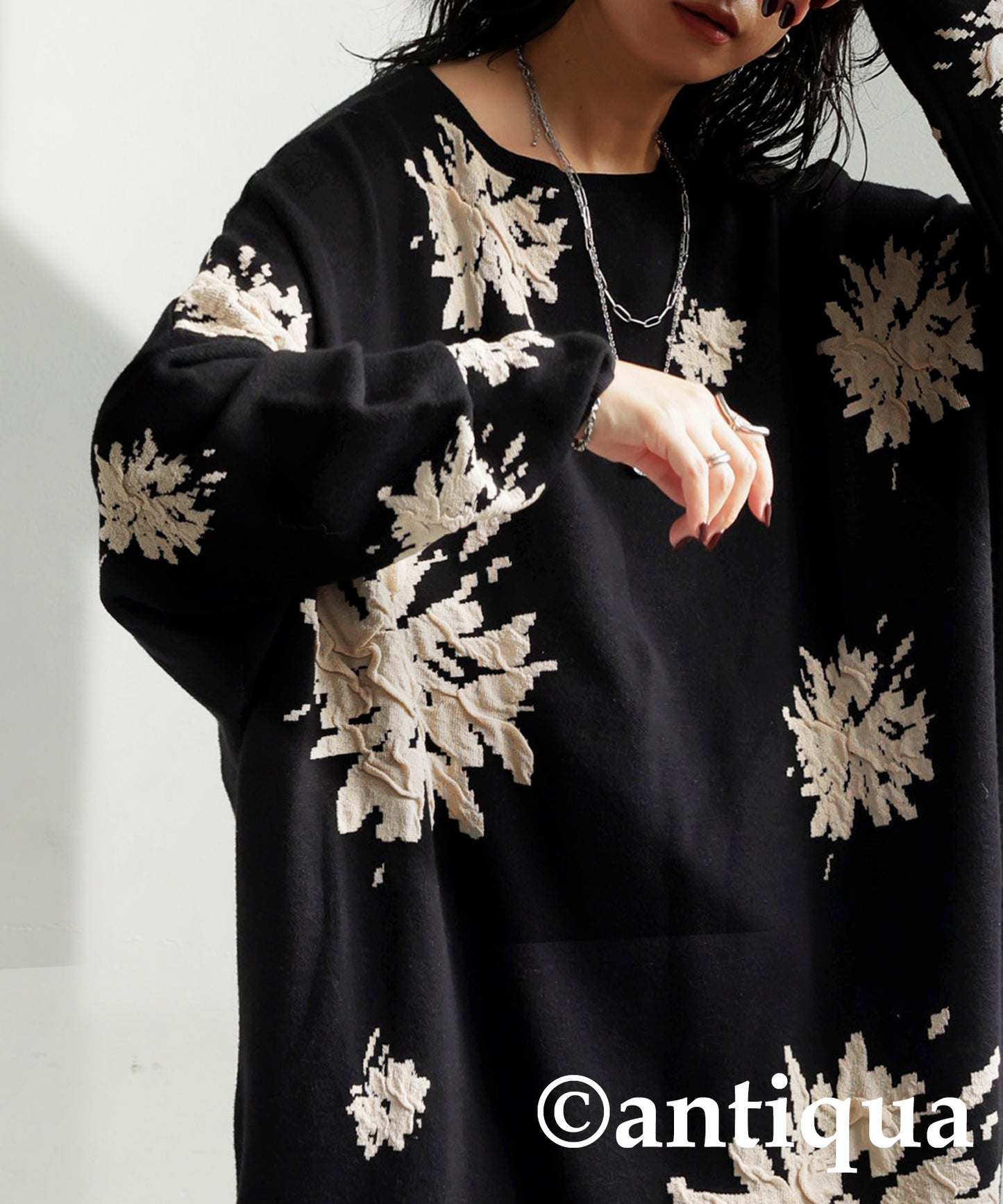 Floral Pattern Dolman Knit Dress Ladies