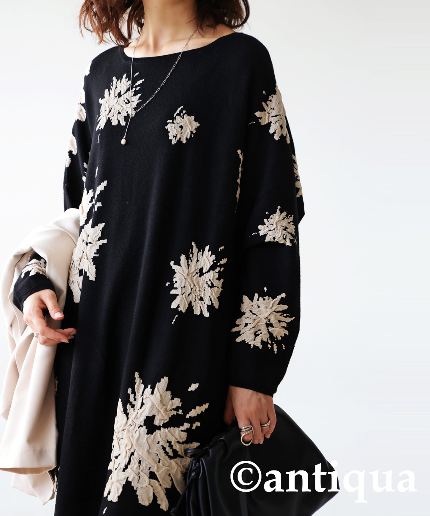 Floral Pattern Dolman Knit Dress Ladies