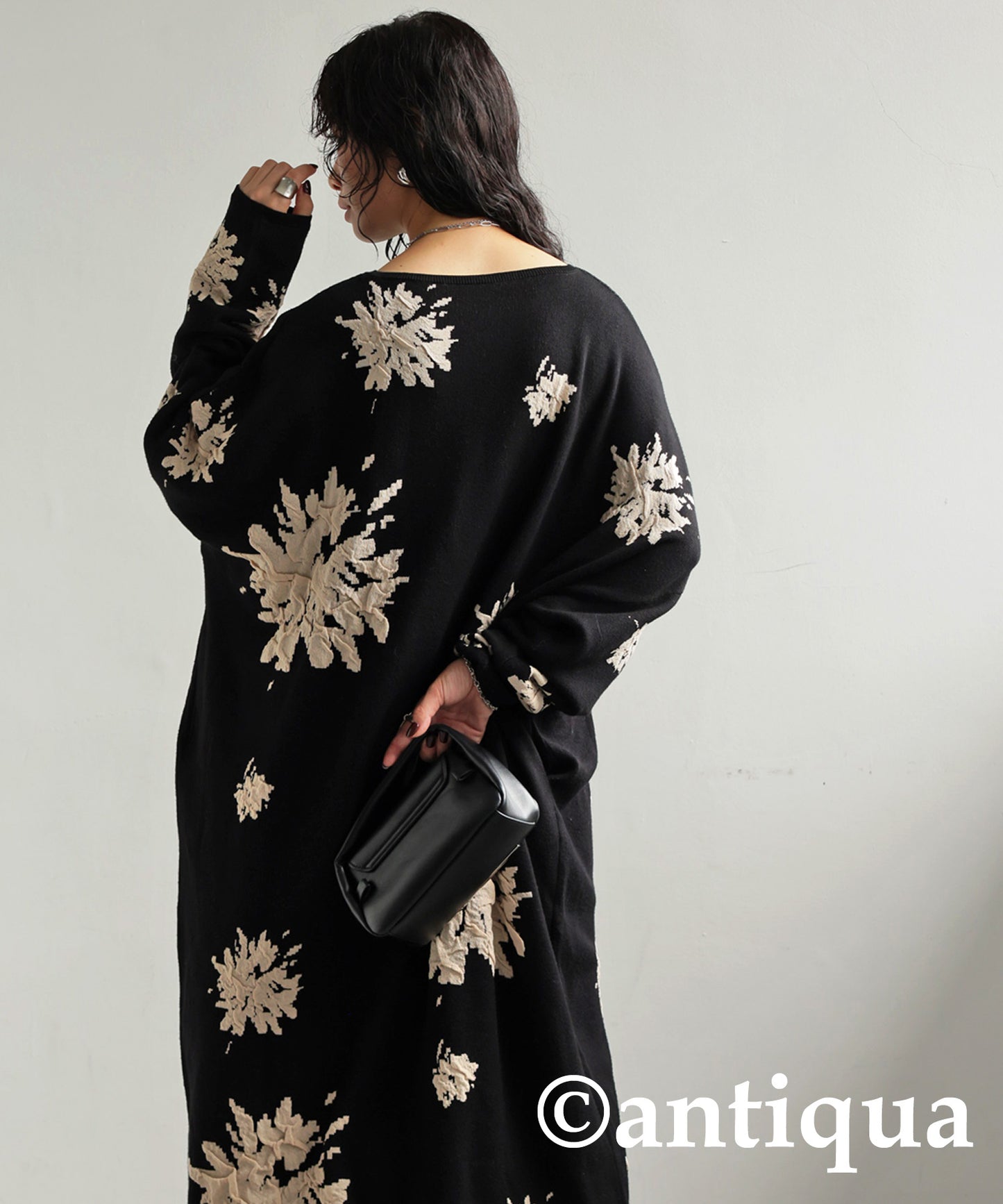 Floral Pattern Dolman Knit Dress Ladies