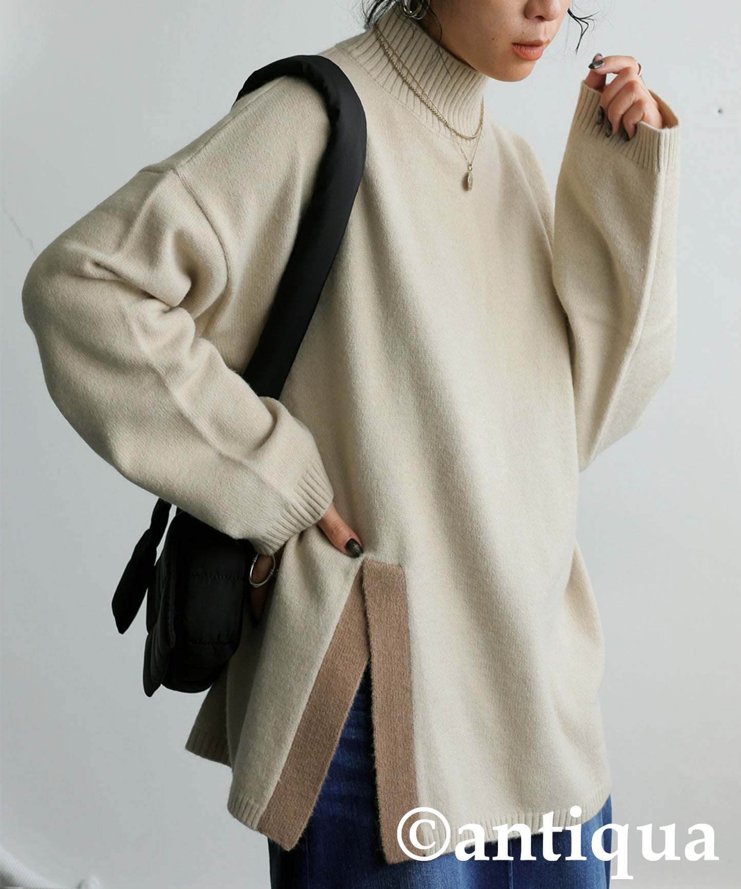 High Neck Slit Knit Ladies