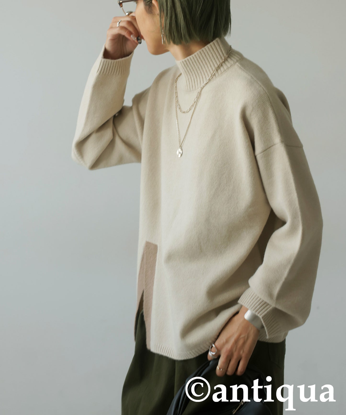 High Neck Slit Knit Ladies