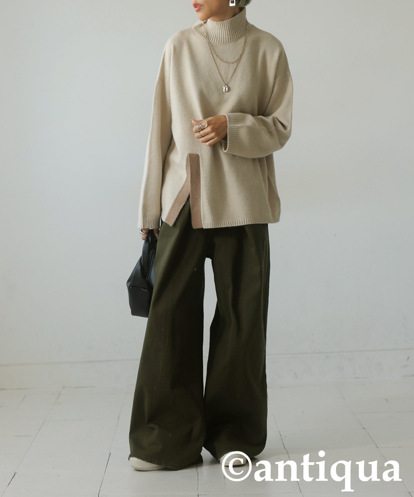 High Neck Slit Knit Ladies