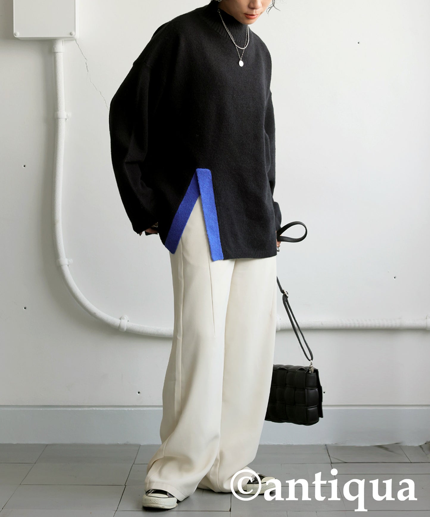 High Neck Slit Knit Ladies