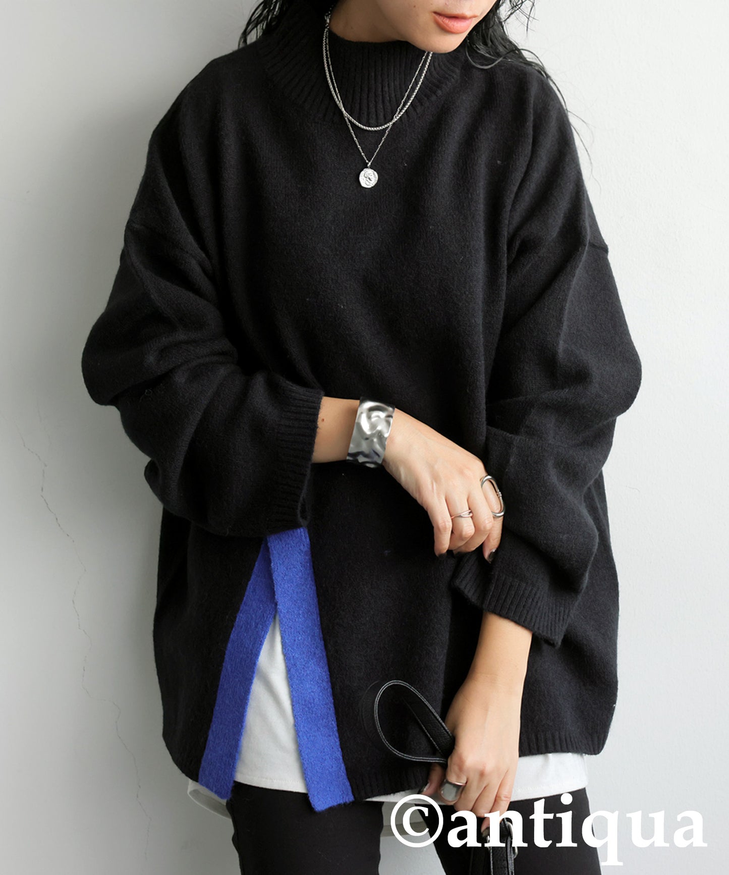 High Neck Slit Knit Ladies