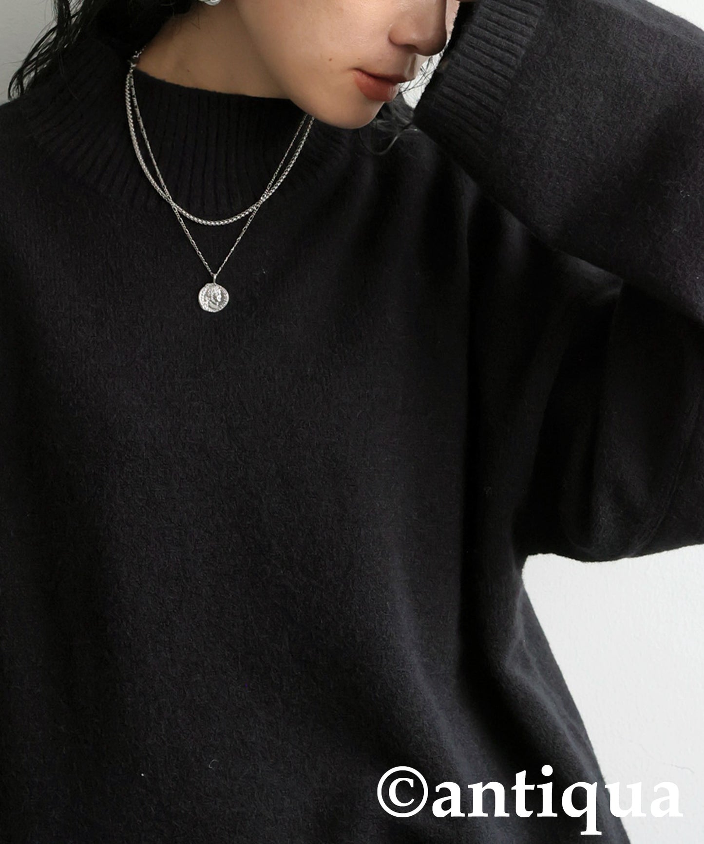 High Neck Slit Knit Ladies