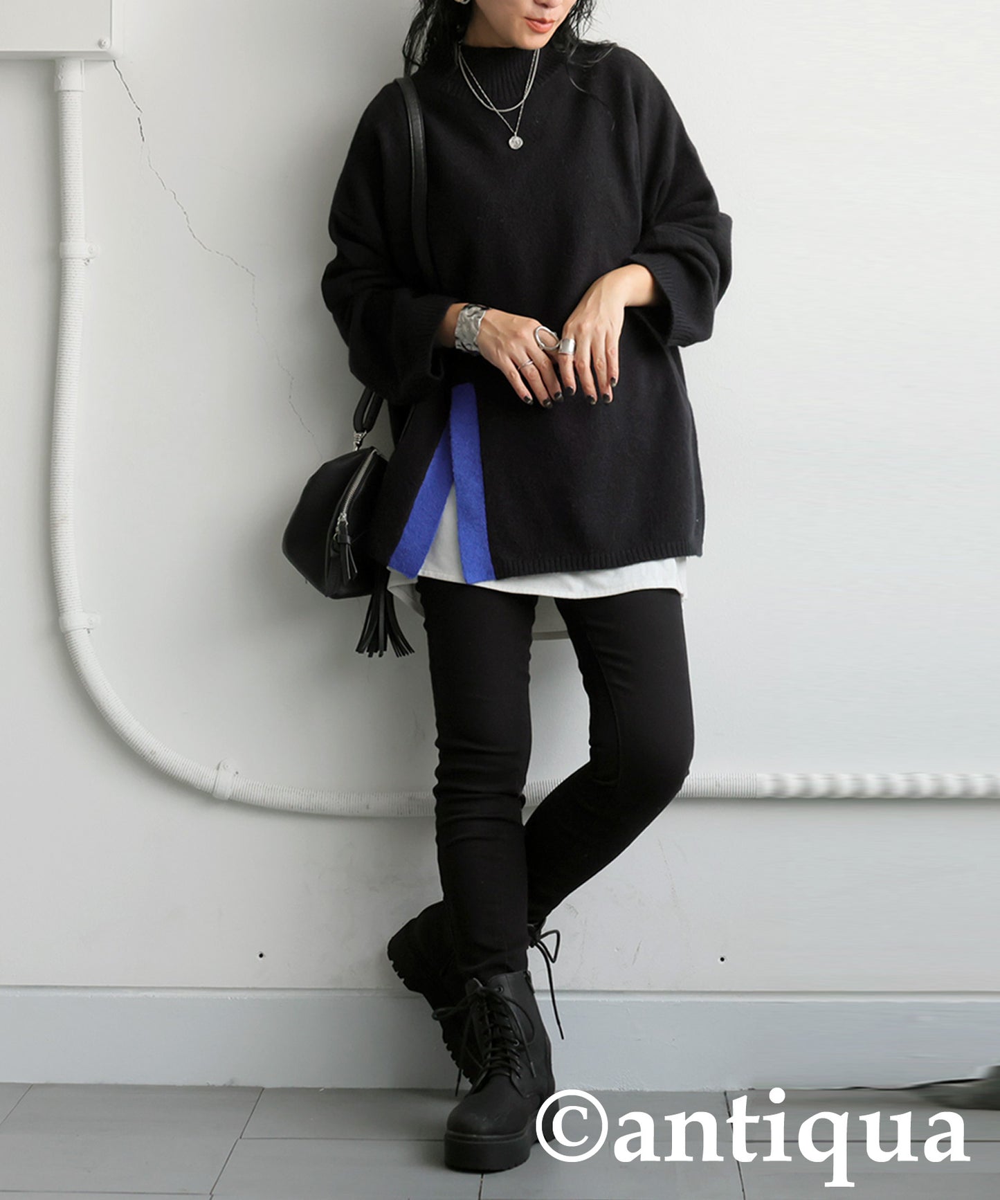 High Neck Slit Knit Ladies