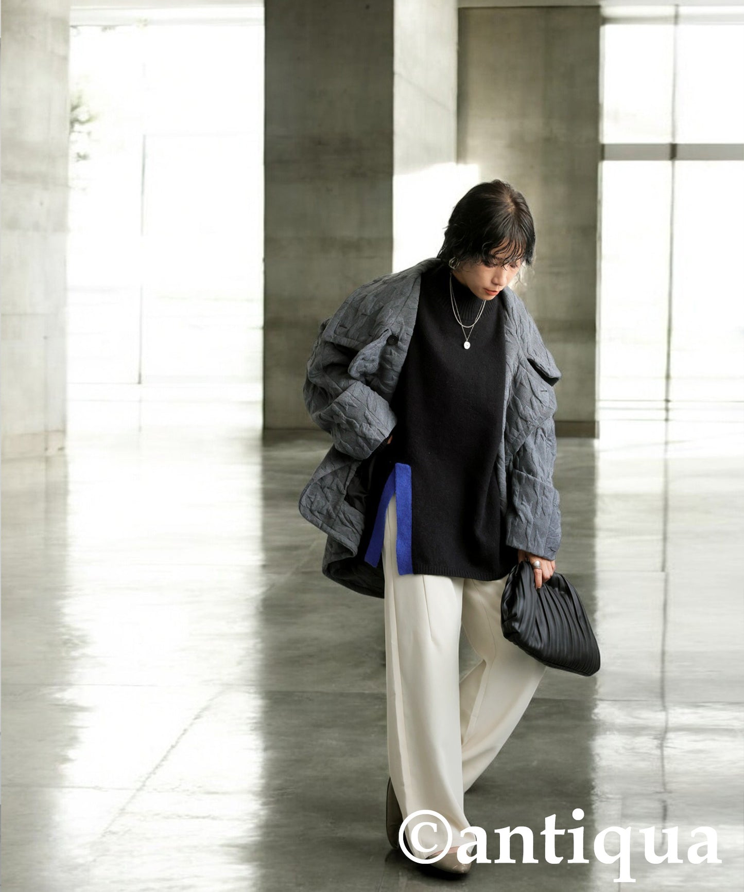 High Neck Slit Knit Ladies