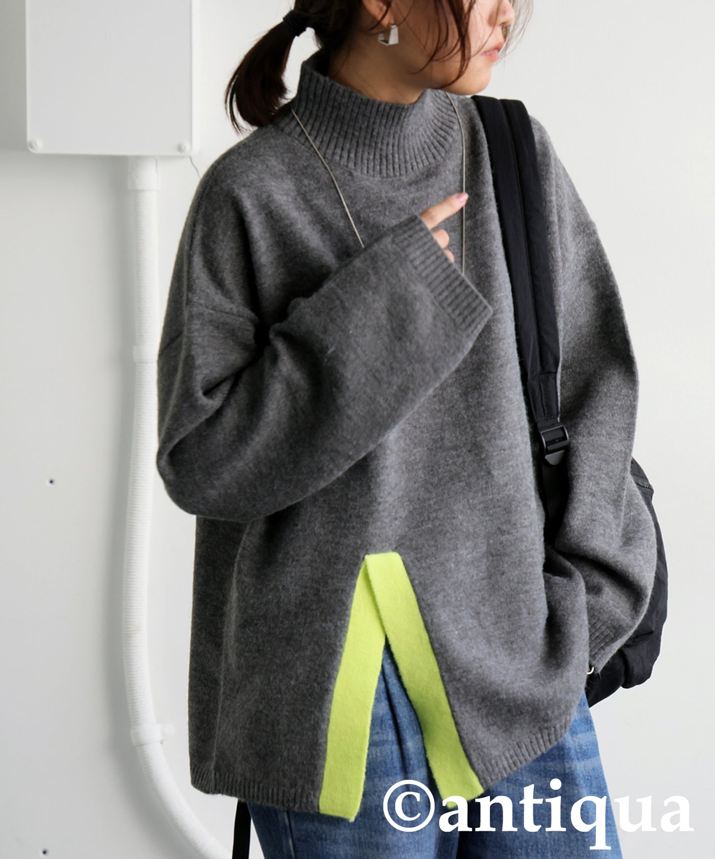 High Neck Slit Knit Ladies