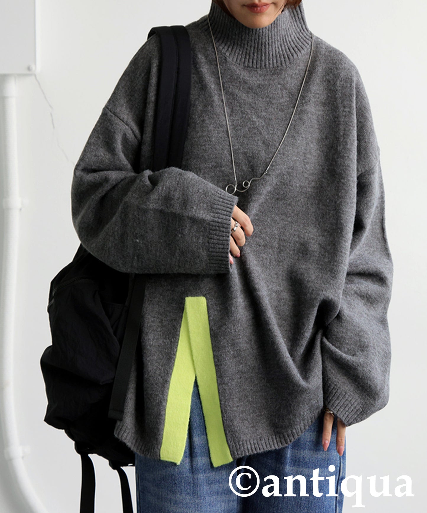 High Neck Slit Knit Ladies