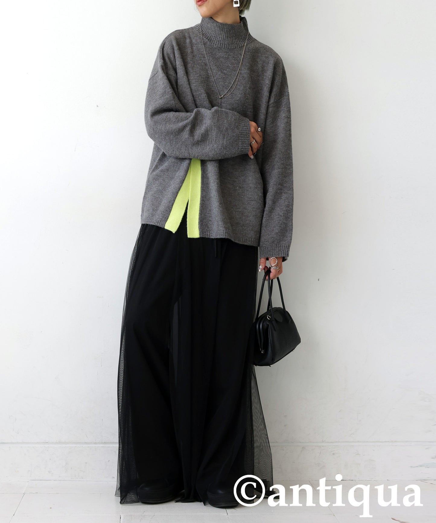 High Neck Slit Knit Ladies