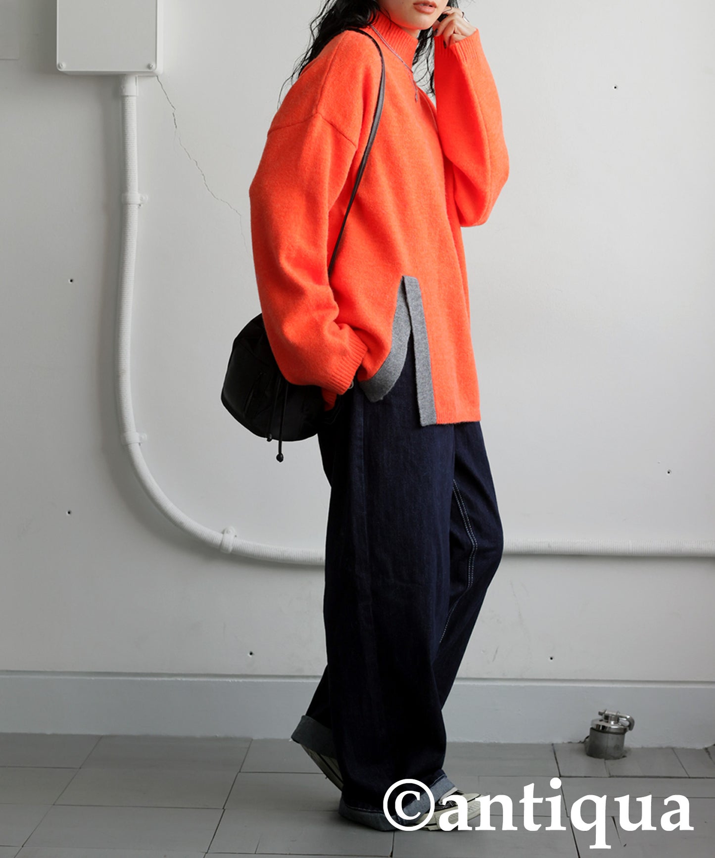 High Neck Slit Knit Ladies