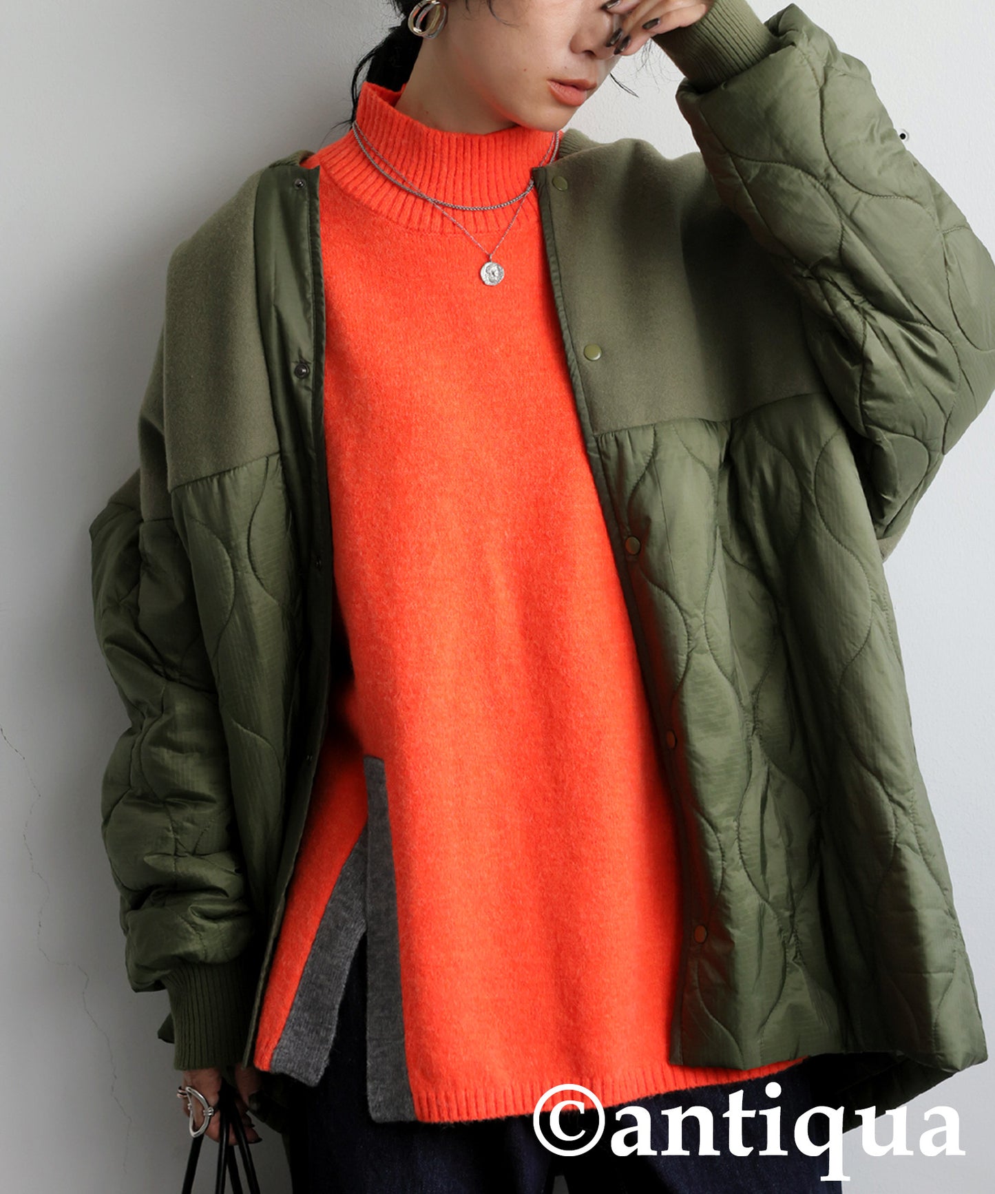 High Neck Slit Knit Ladies
