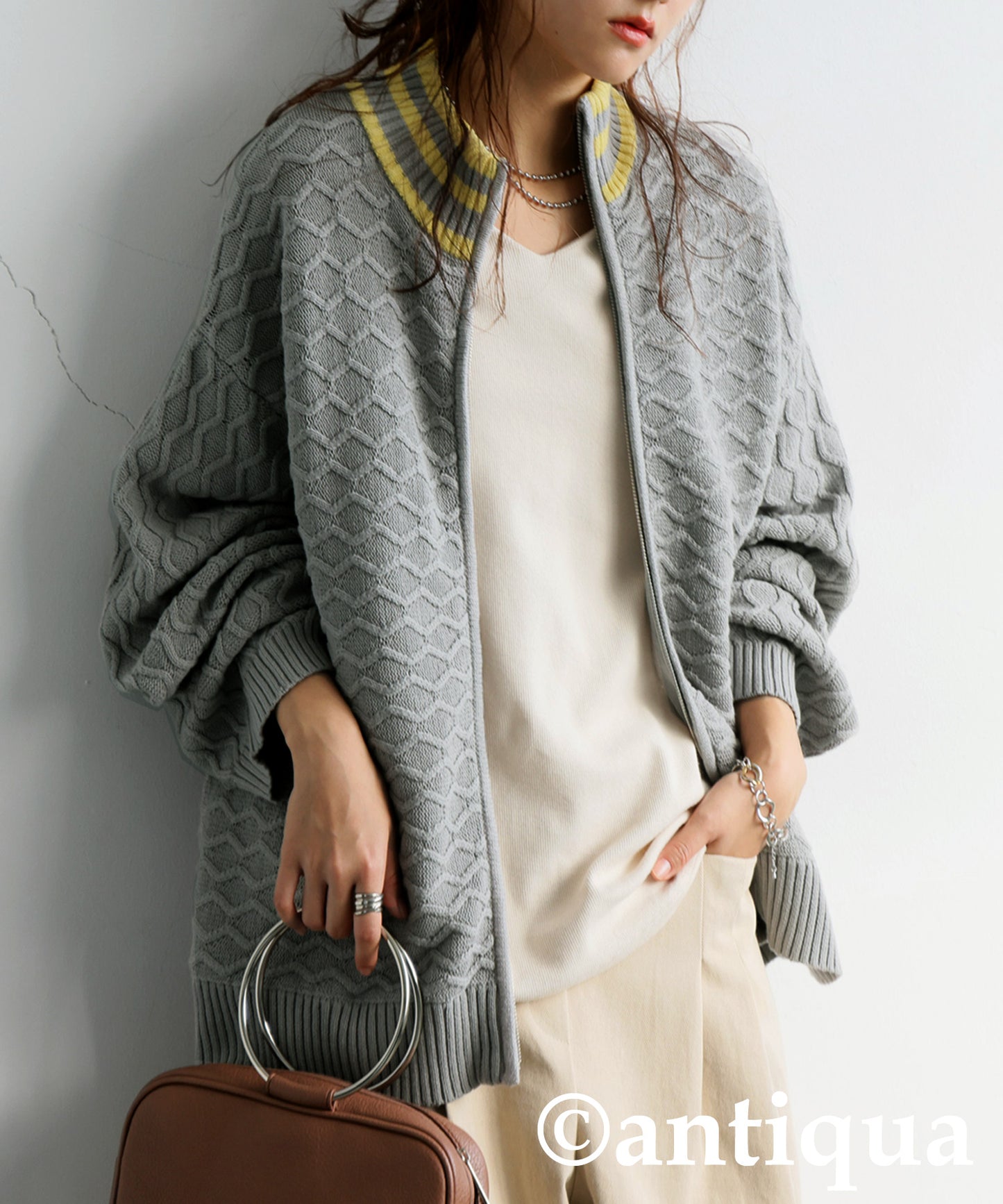 Aran Pattern Knit Cardigan Ladies