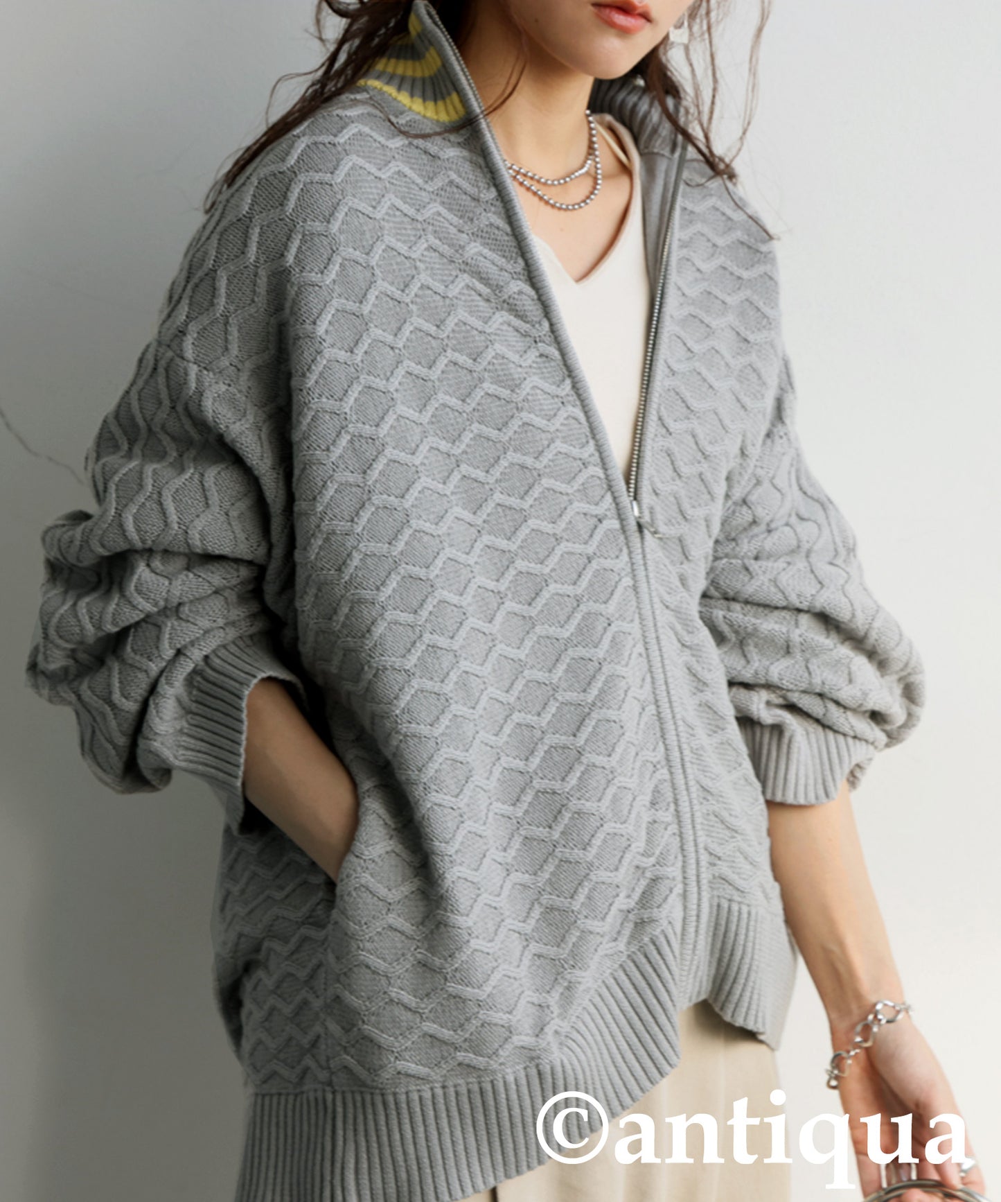 Aran Pattern Knit Cardigan Ladies