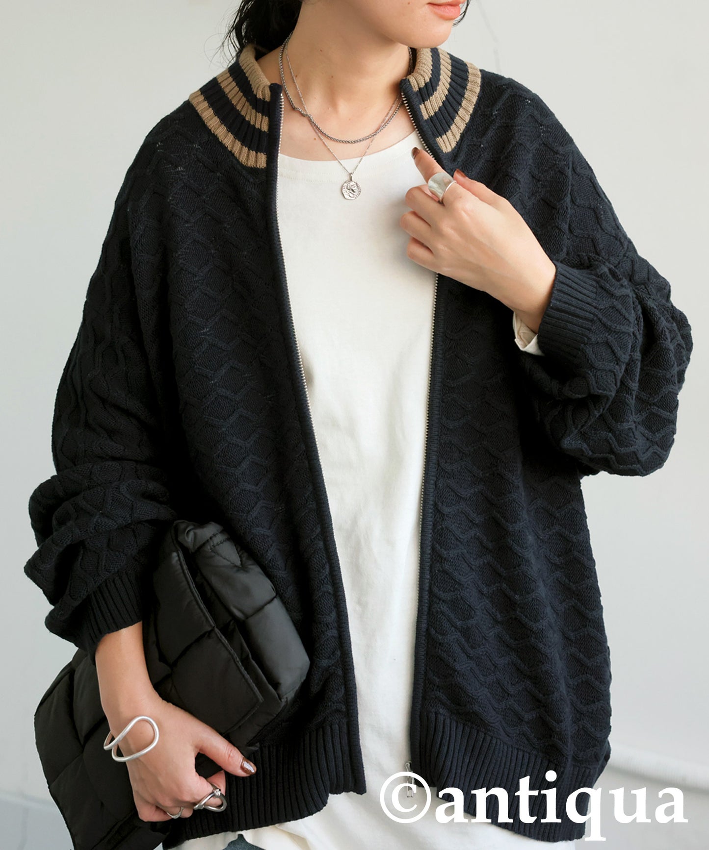 Aran Pattern Knit Cardigan Ladies