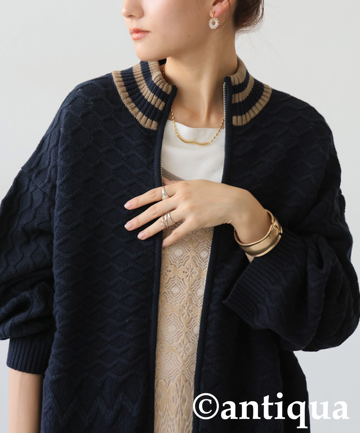 Aran Pattern Knit Cardigan Ladies