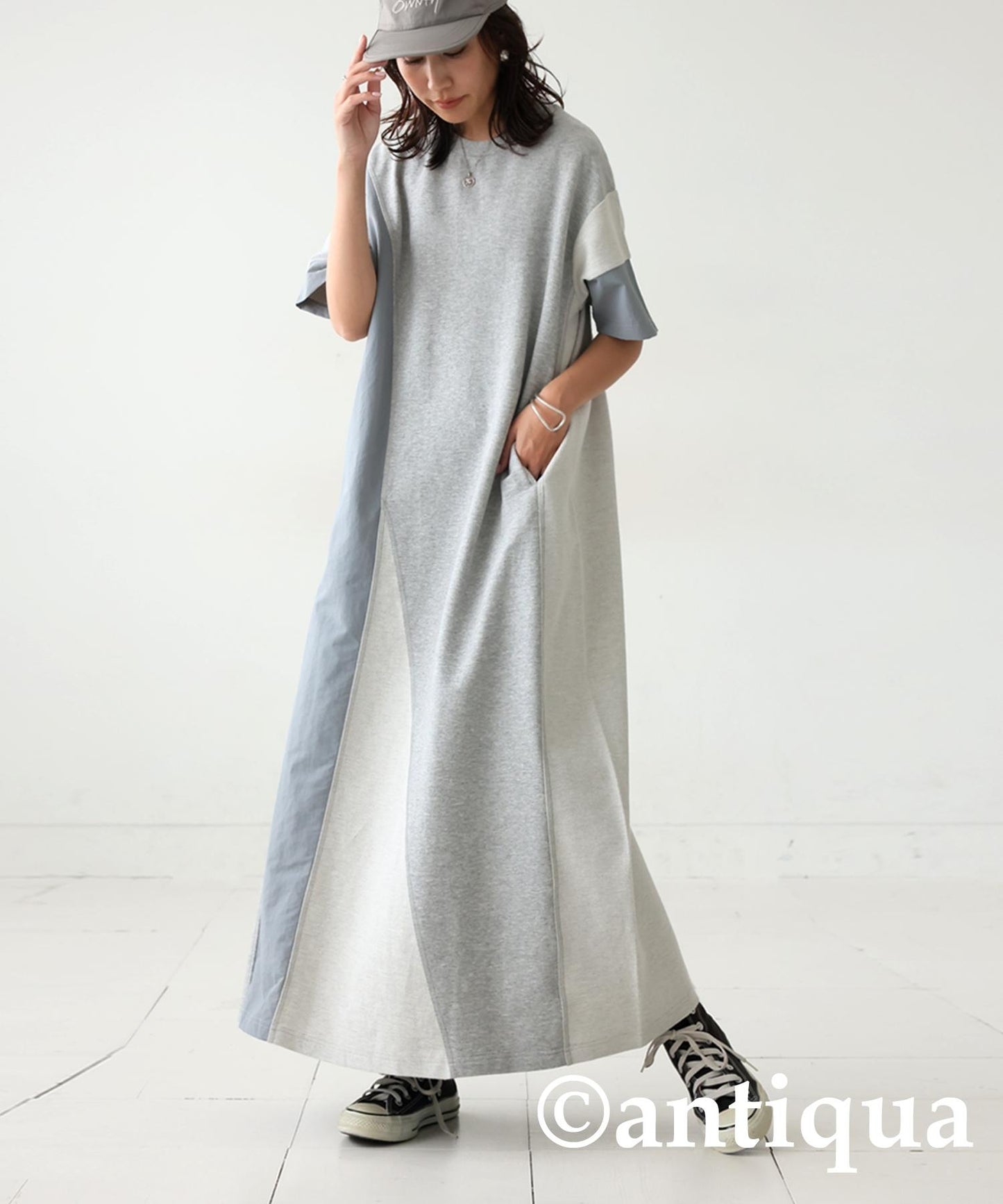 Ladies 3 Material Switching Docking A-Line Dress