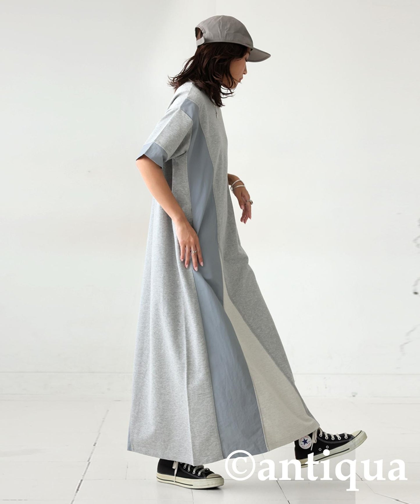 Ladies 3 Material Switching Docking A-Line Dress